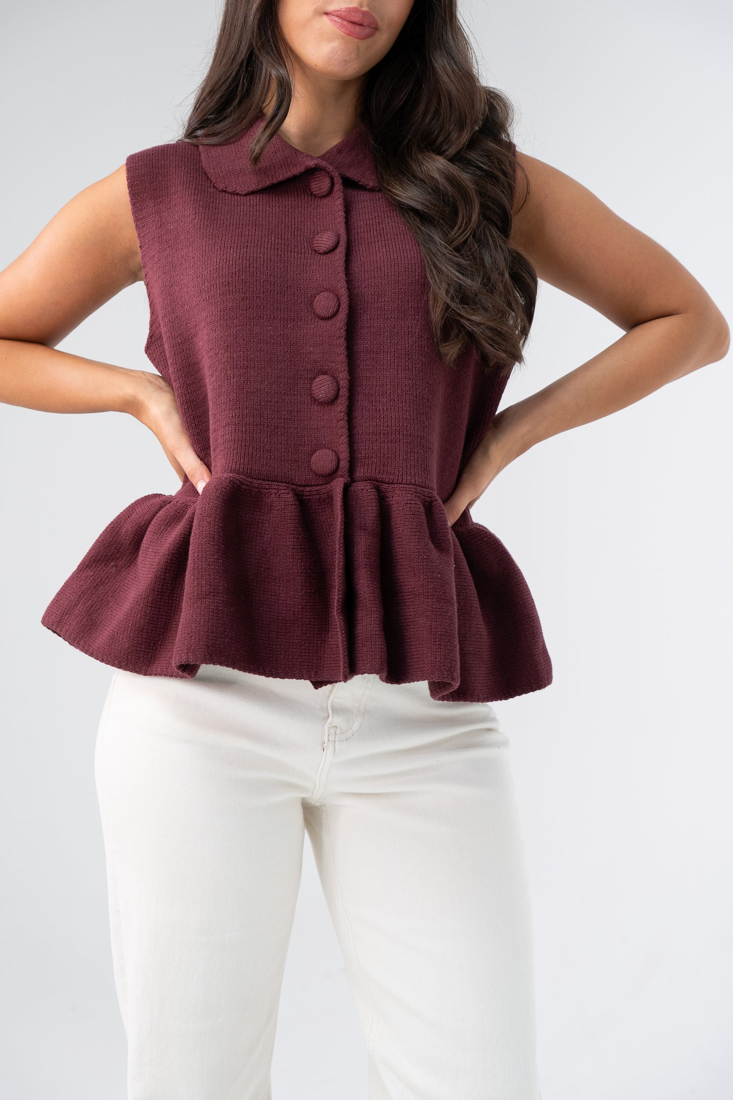 Love Laura Peplum Sleeveless Knit In Burgundy