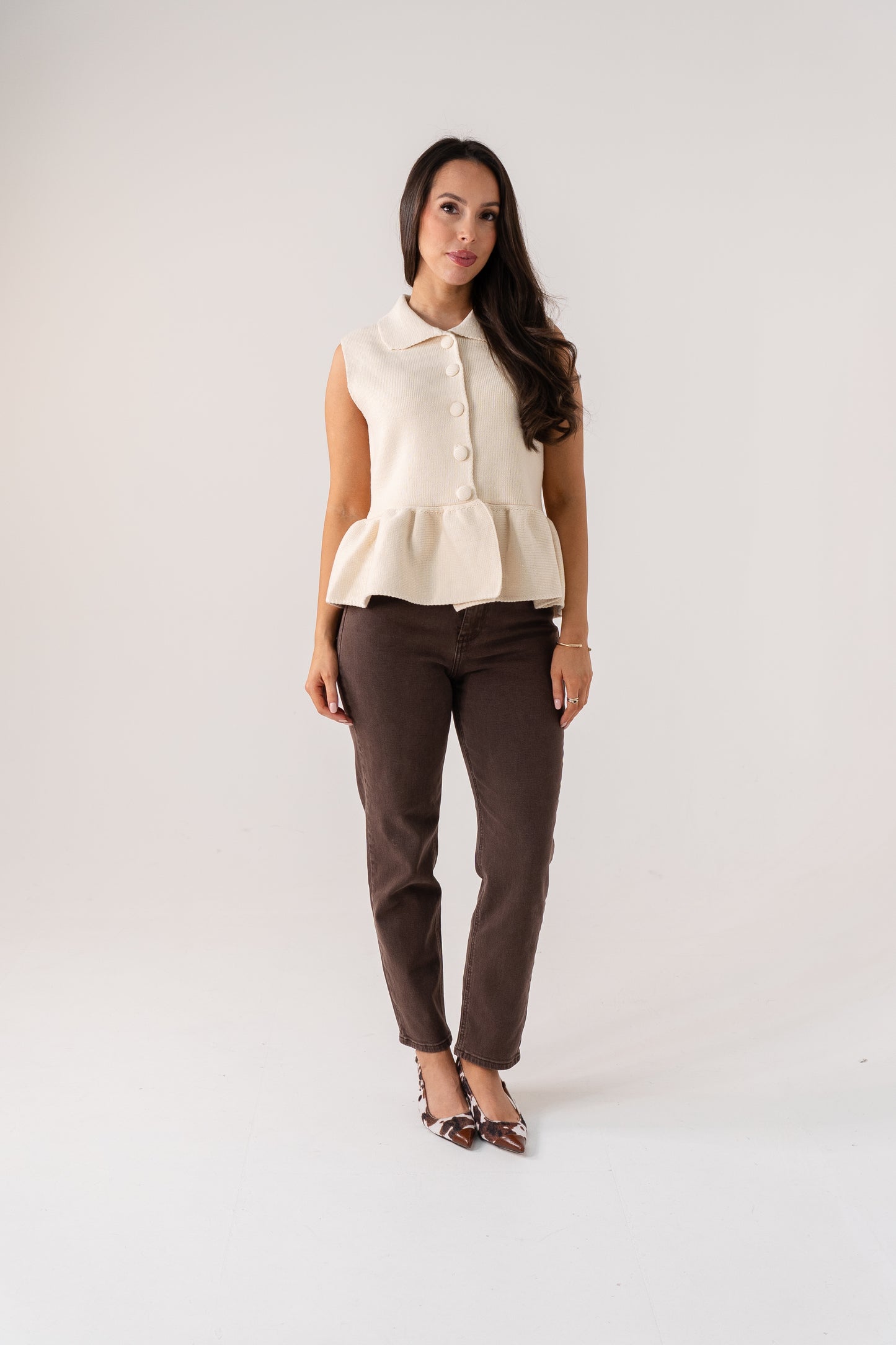 Love Laura Peplum Sleeveless Knit In Cream