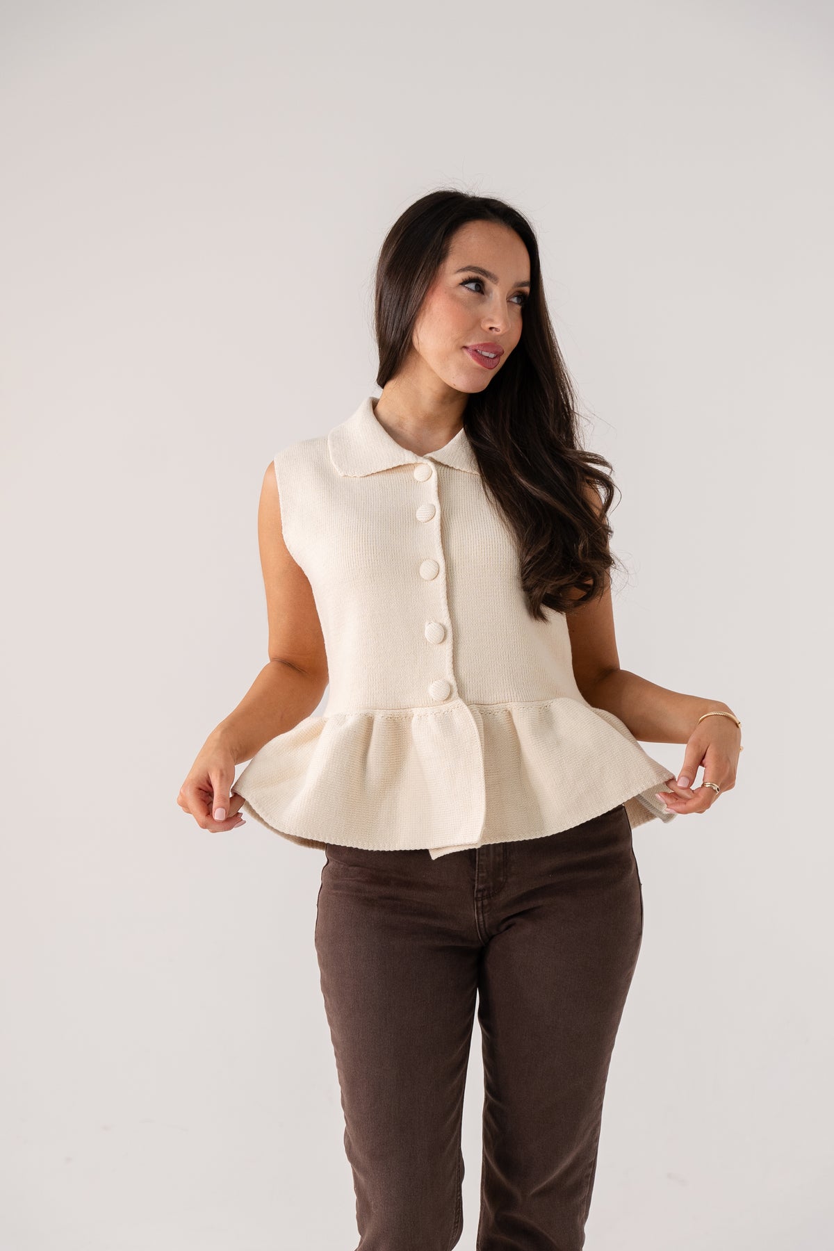 Love Laura Peplum Sleeveless Knit In Cream