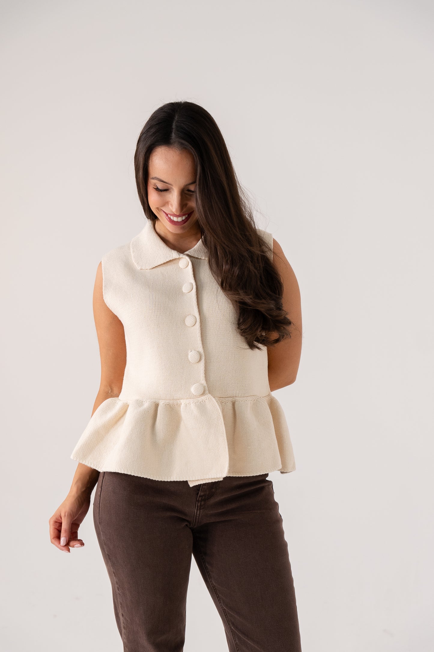 Love Laura Peplum Sleeveless Knit In Cream