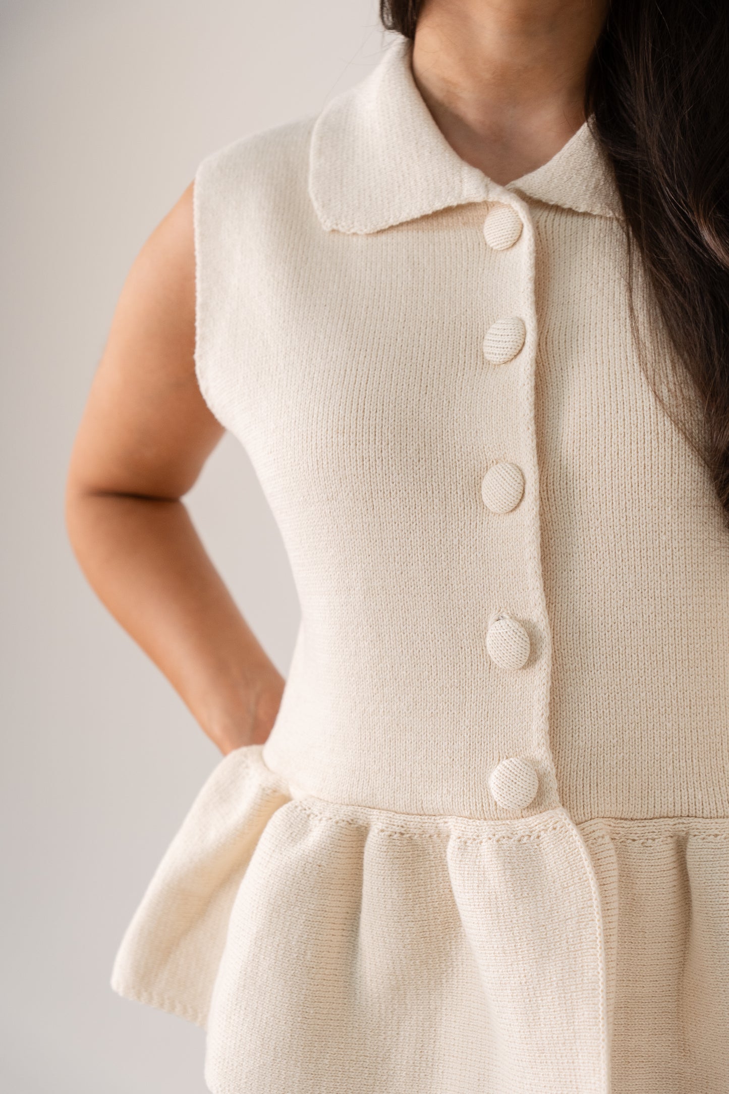 Love Laura Peplum Sleeveless Knit In Cream
