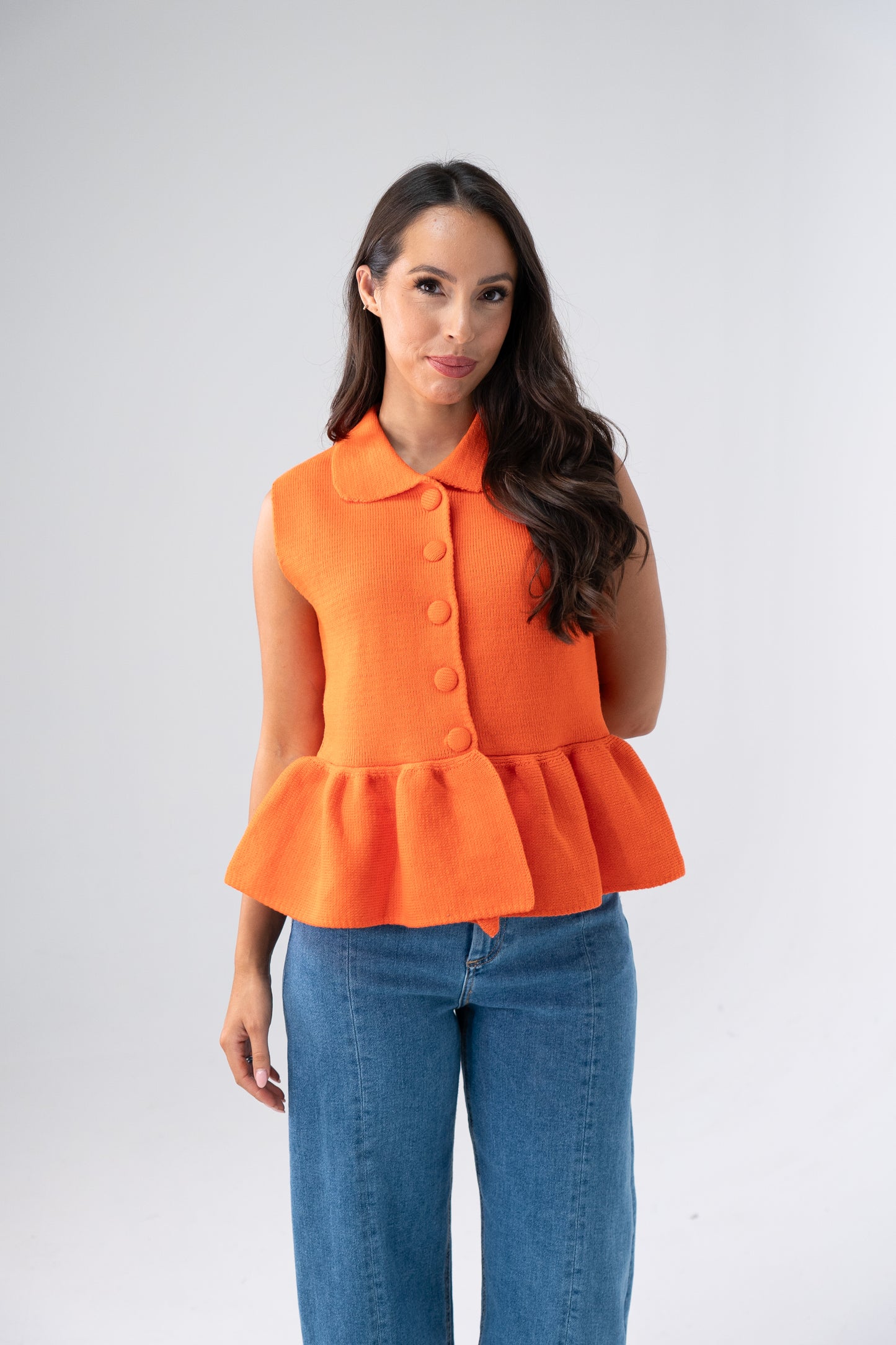 Love Laura Peplum Sleeveless Knit In Orange