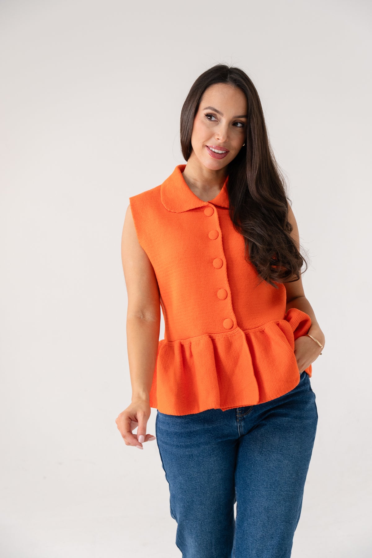 Love Laura Peplum Sleeveless Knit In Orange