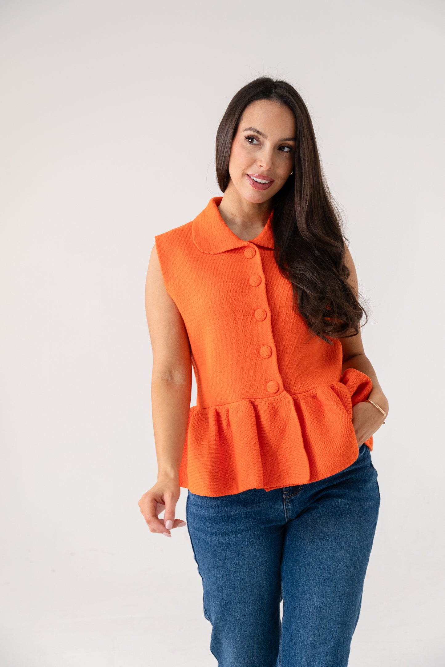 Love Laura Peplum Sleeveless Knit In Orange