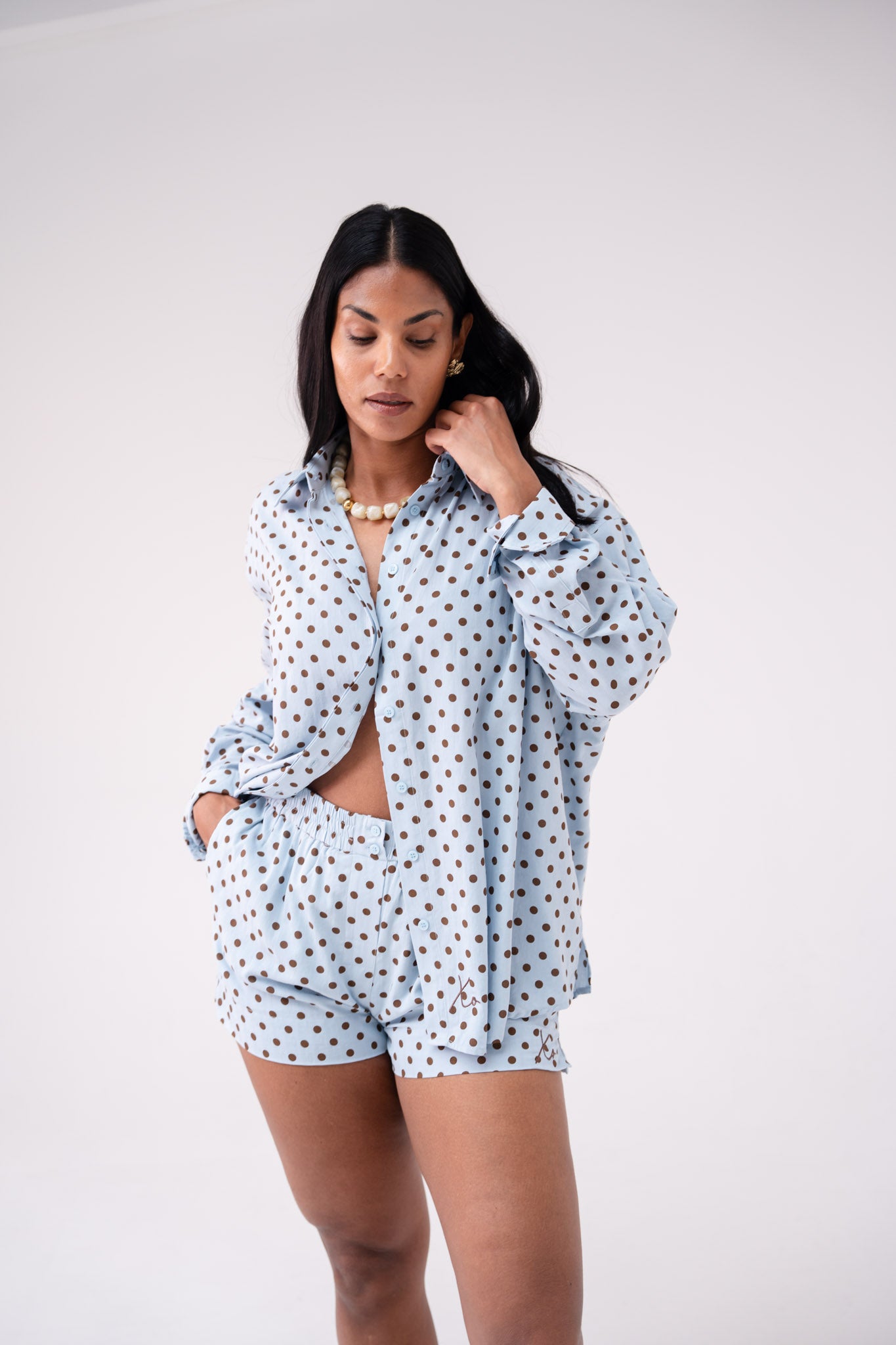 Love Laura Polka Dot Shirt In Blue