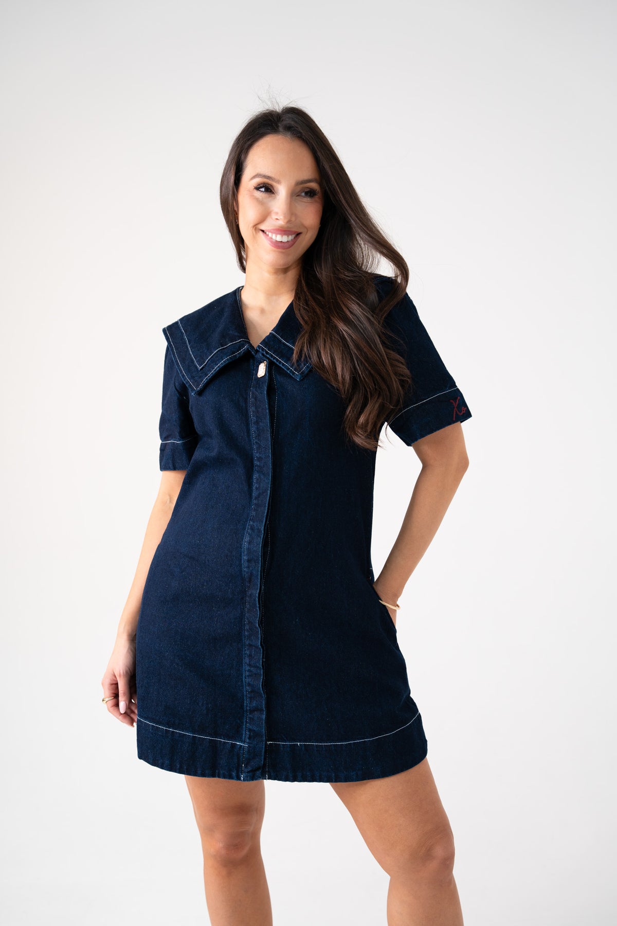 Love Laura Statement Collar Dress In Dark Wash