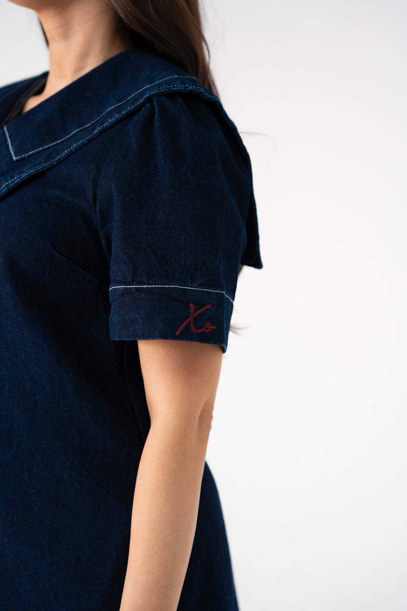 Love Laura Statement Collar Dress In Dark Wash