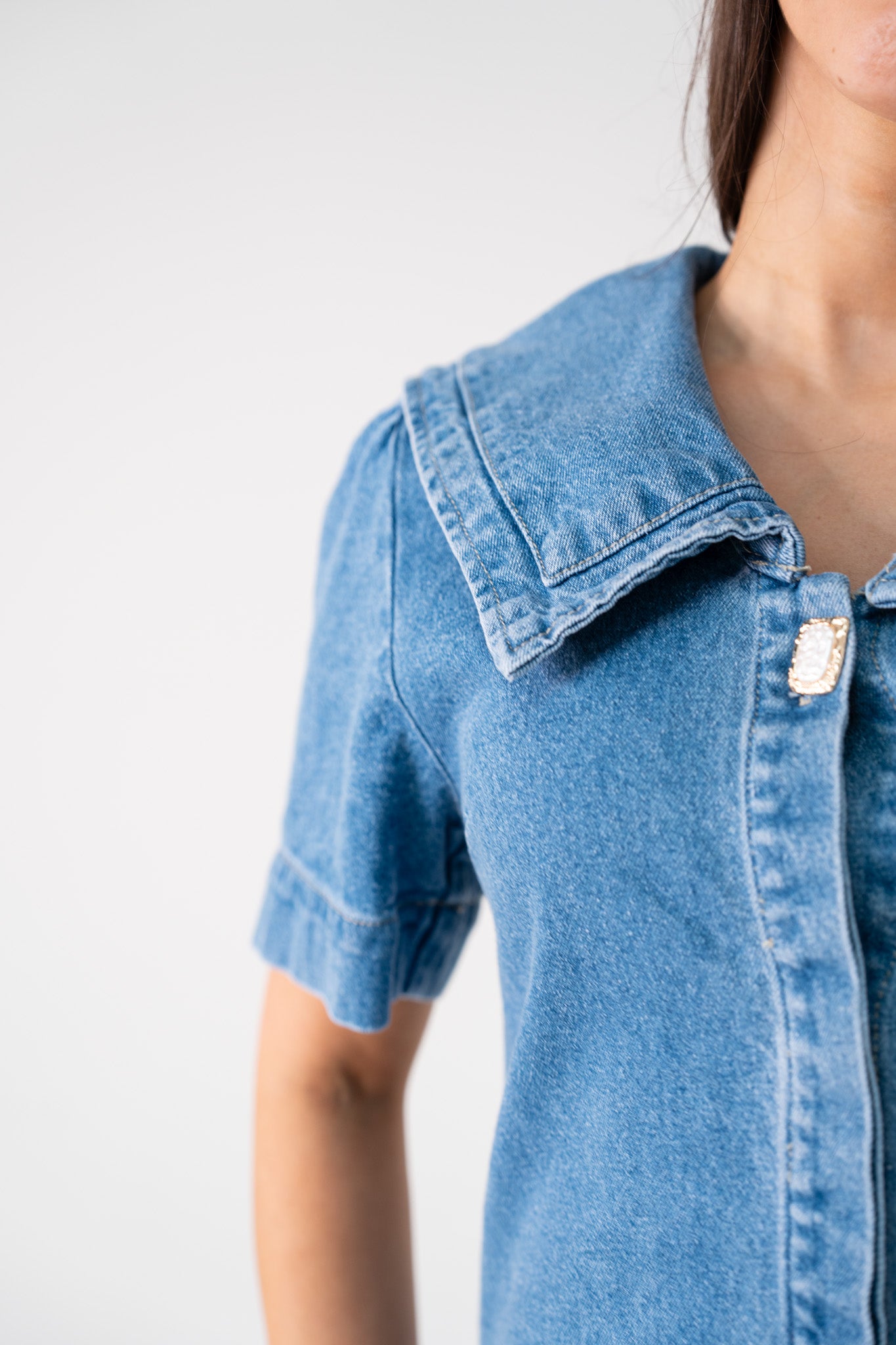 Love Laura Statement Collar Dress In Mid Wash