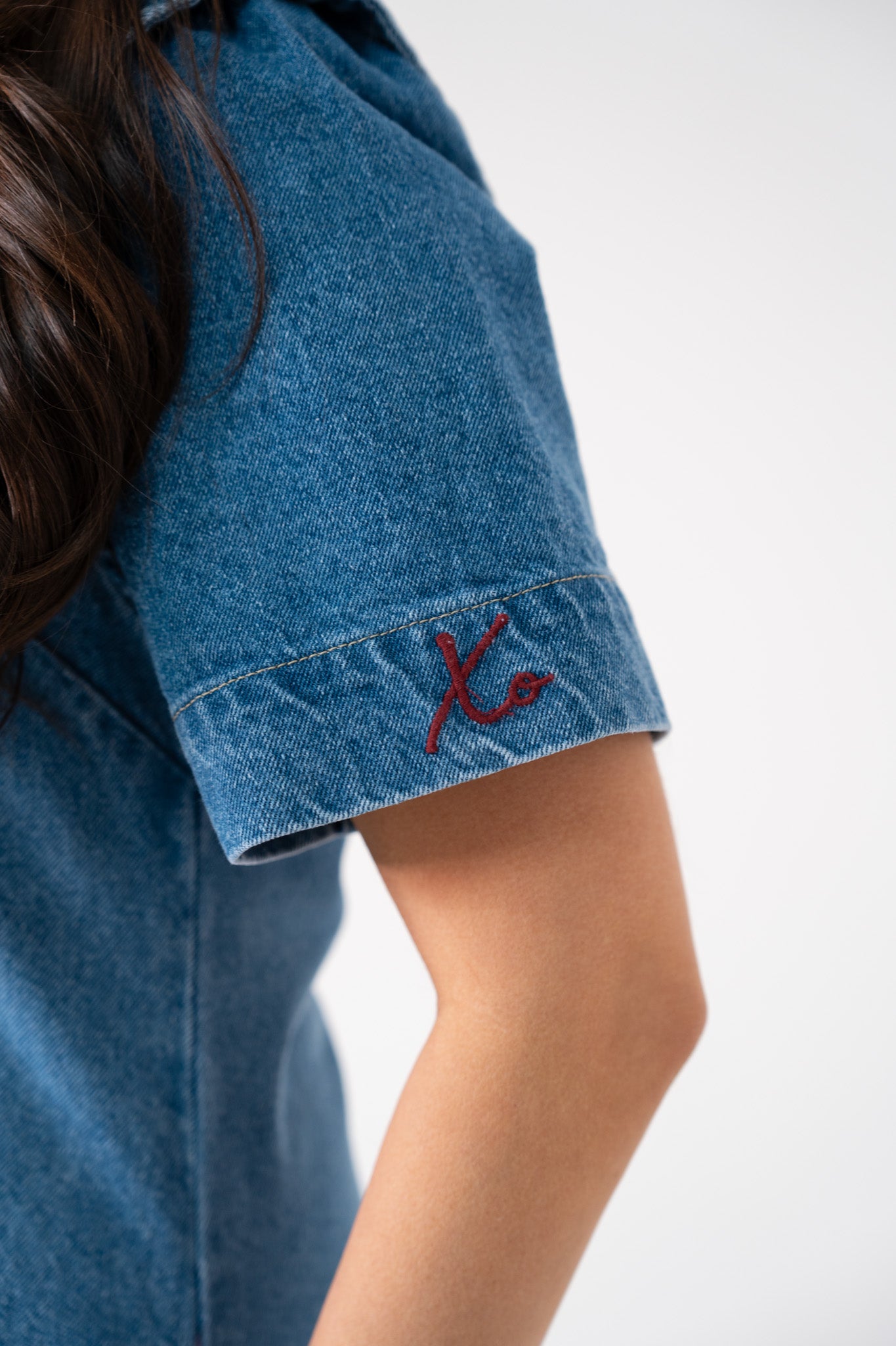 Love Laura Statement Collar Dress In Mid Wash