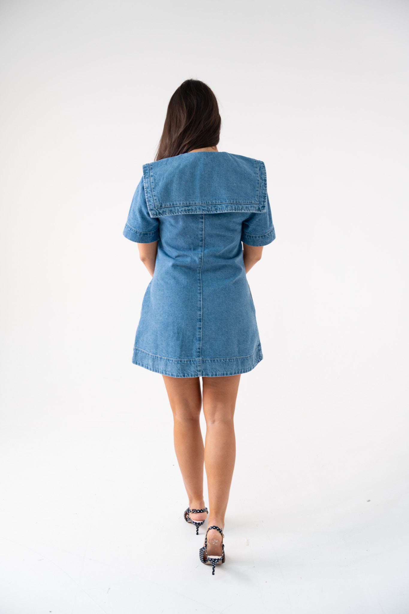 Love Laura Statement Collar Dress In Mid Wash