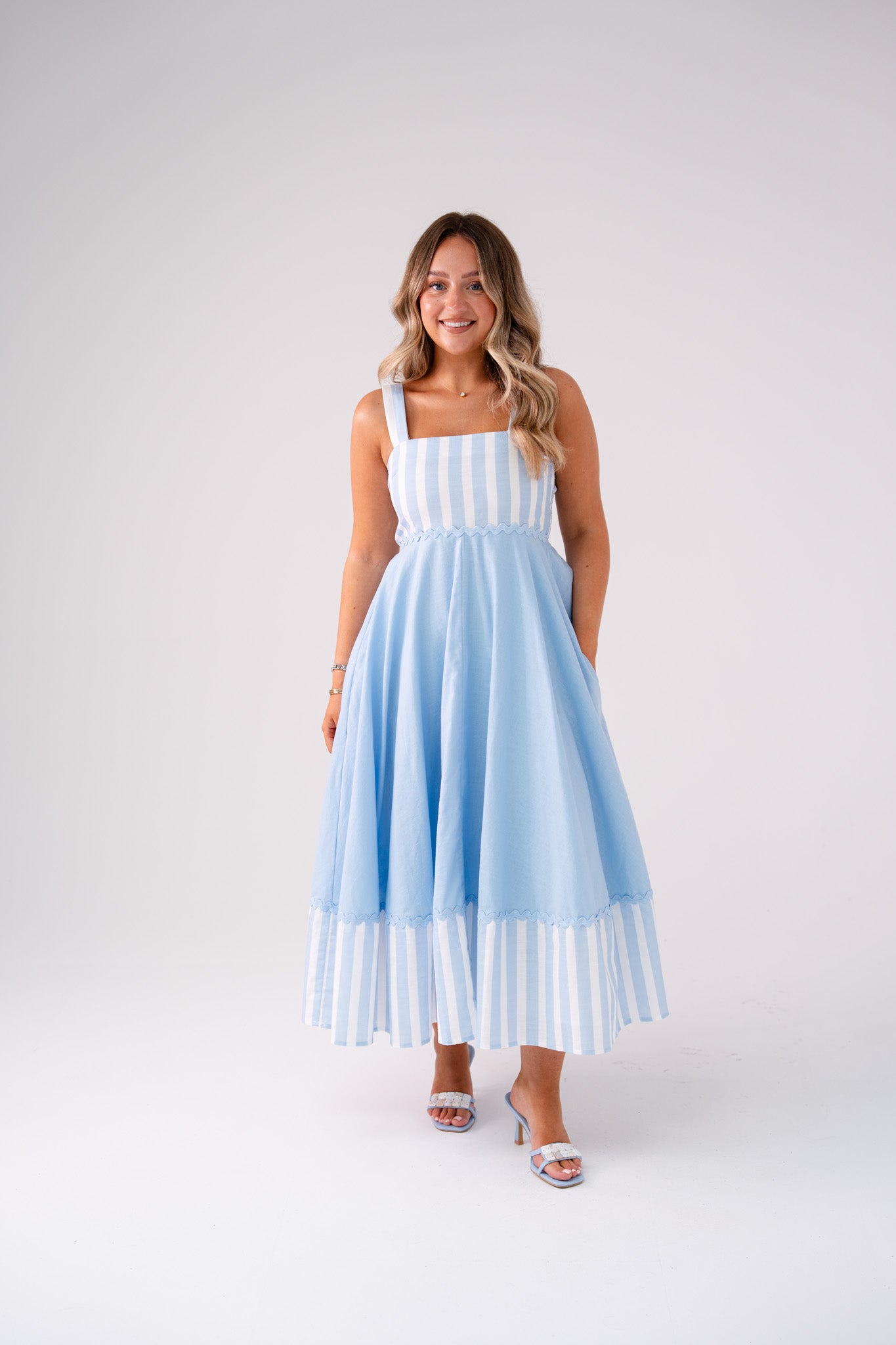 Love Laura Stripe Midi Dress In Blue