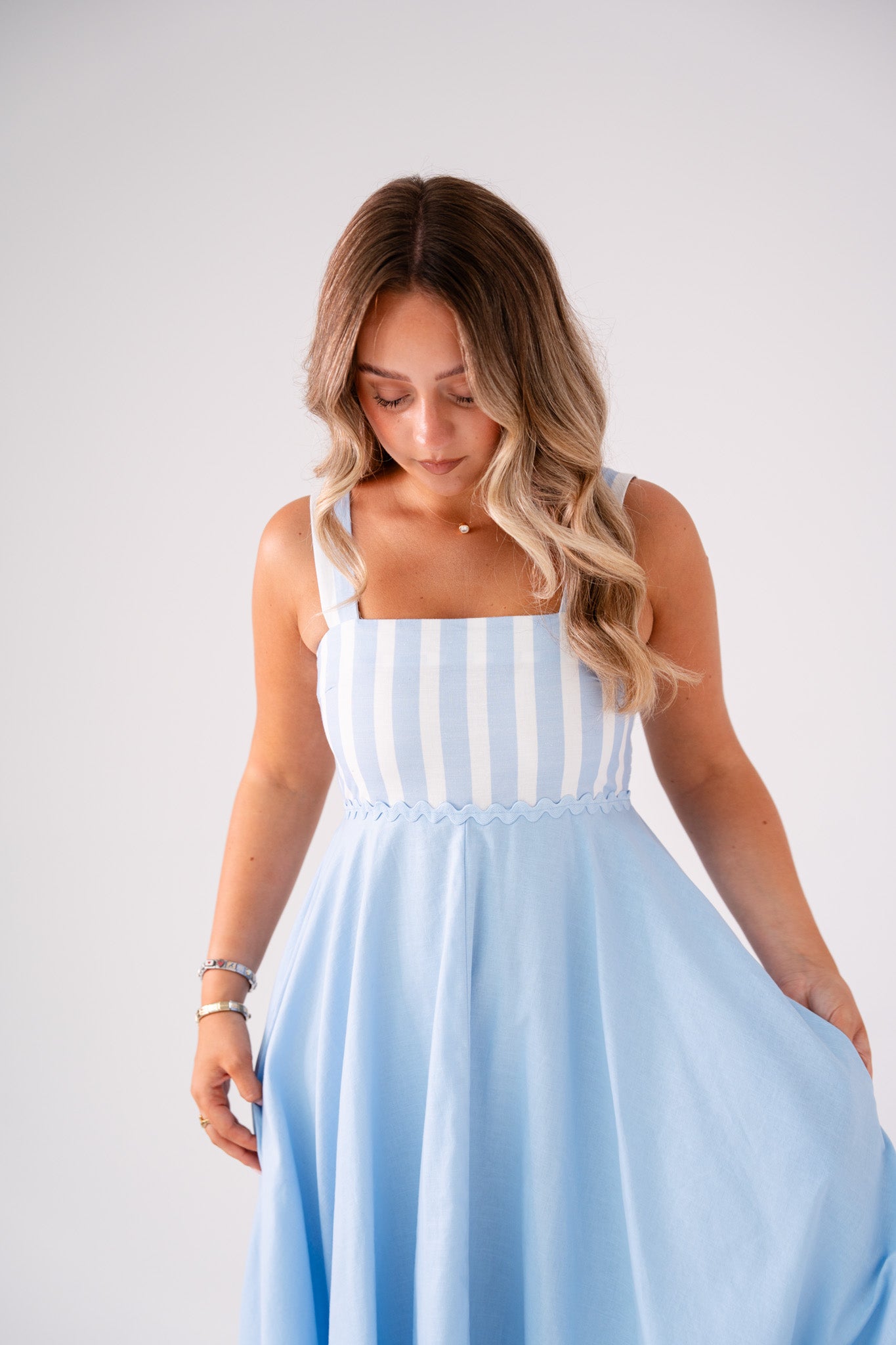 Love Laura Stripe Midi Dress In Blue