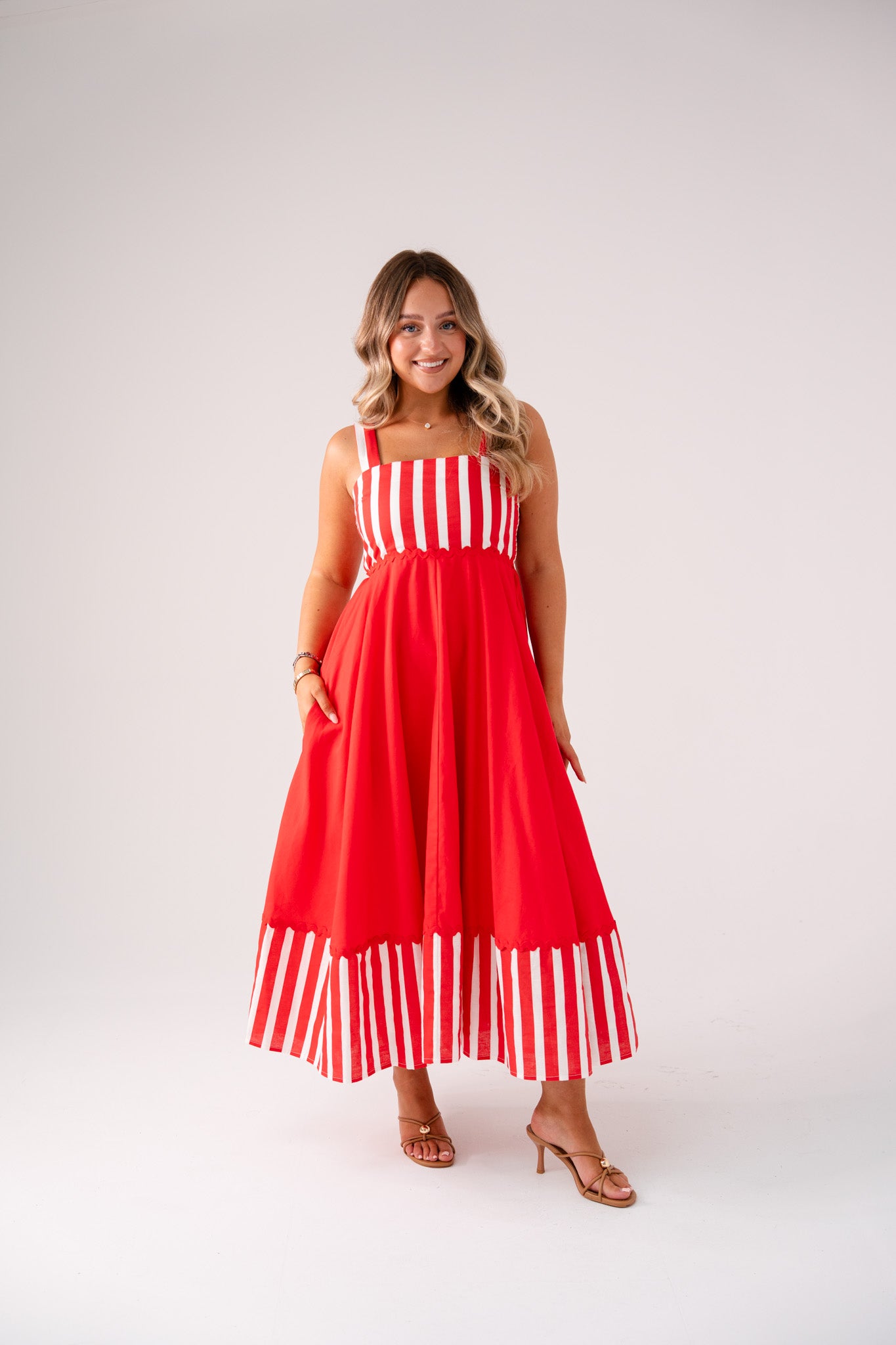 Love Laura Stripe Midi Dress In Red