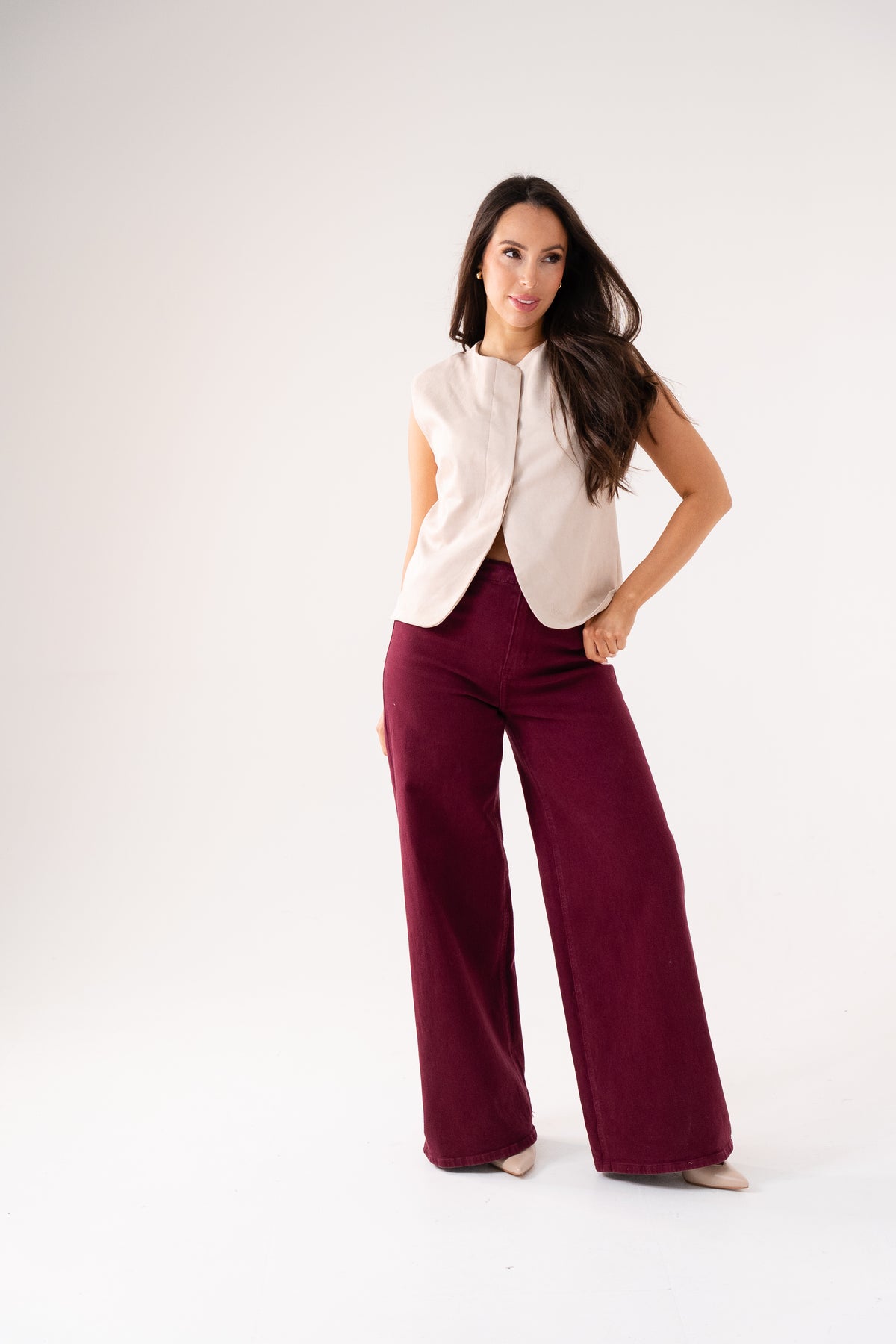 Love Laura Faux Suede Waistcoat In Neutral