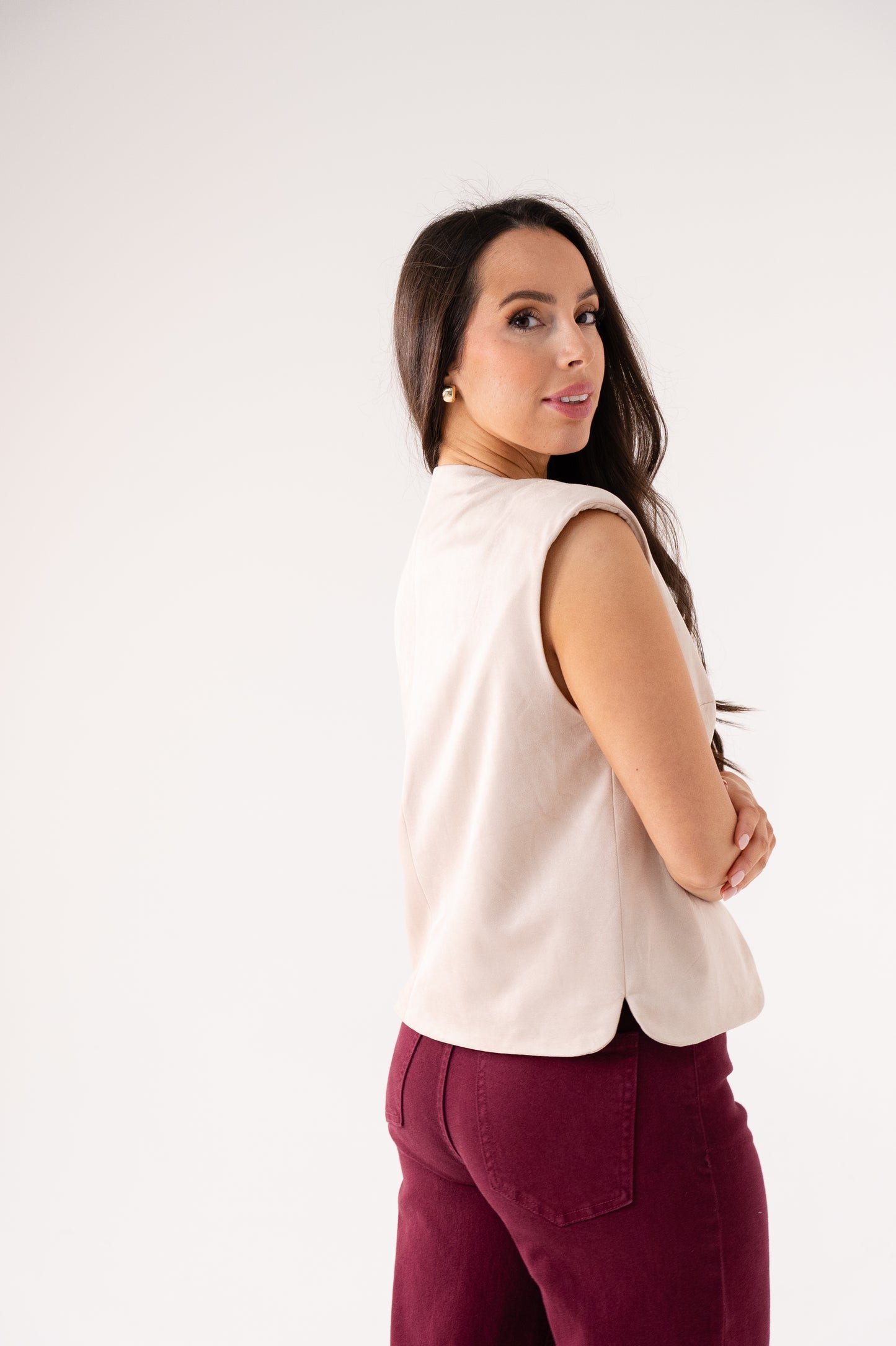 Love Laura Faux Suede Waistcoat In Neutral