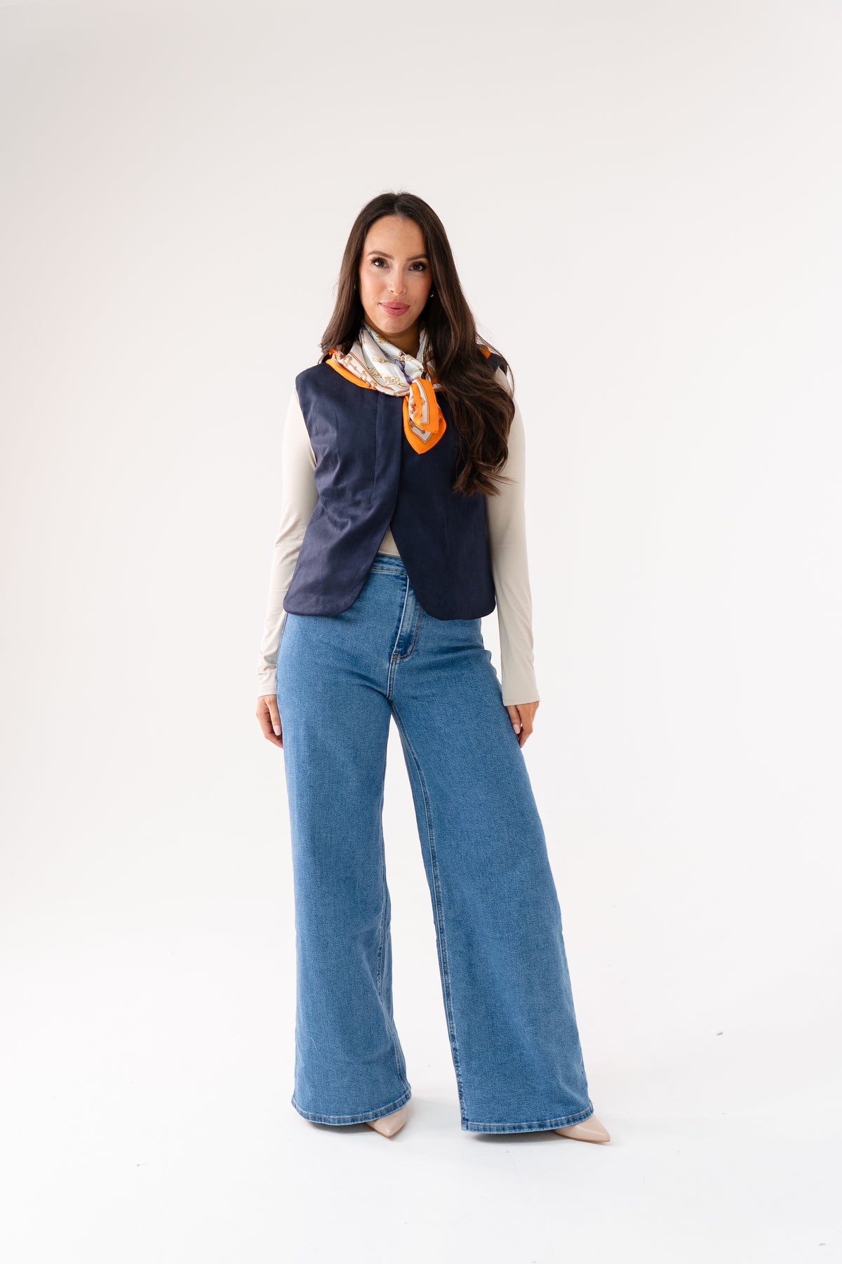Love Laura Faux Suede Waistcoat In Navy