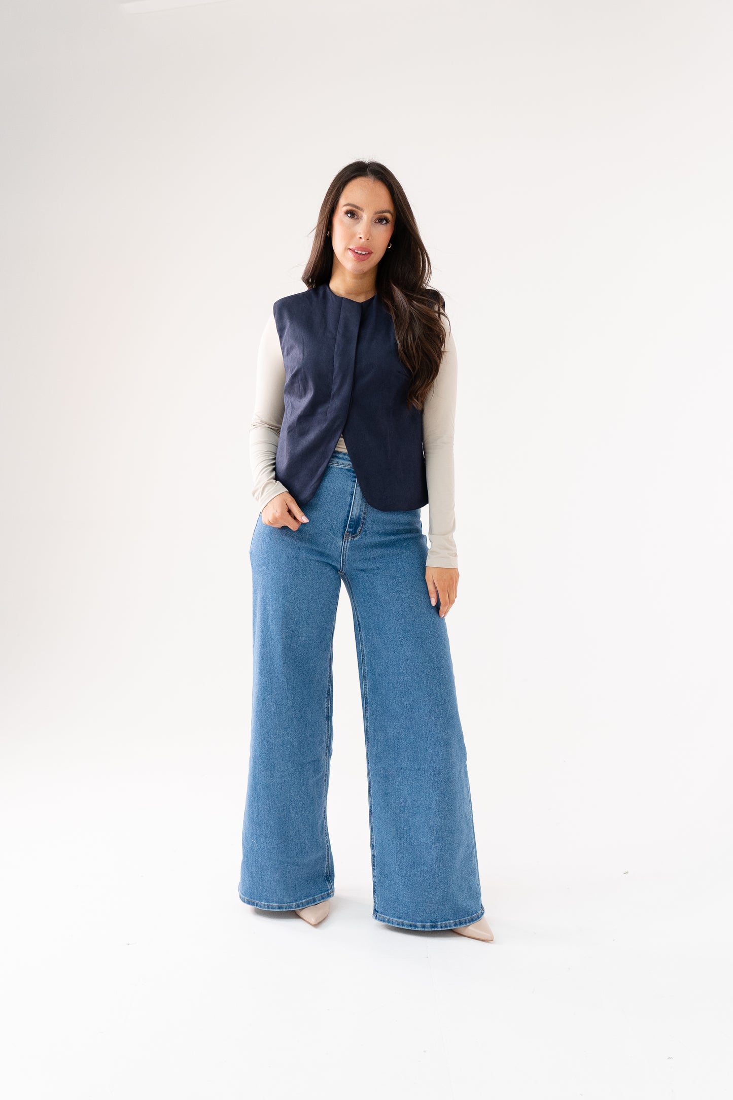 Love Laura Faux Suede Waistcoat In Navy