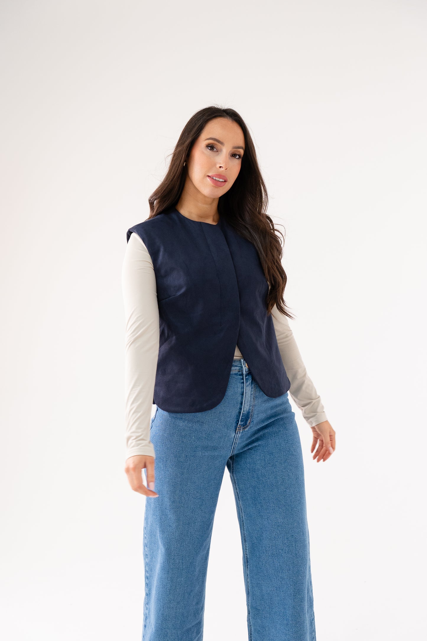 Love Laura Faux Suede Waistcoat In Navy