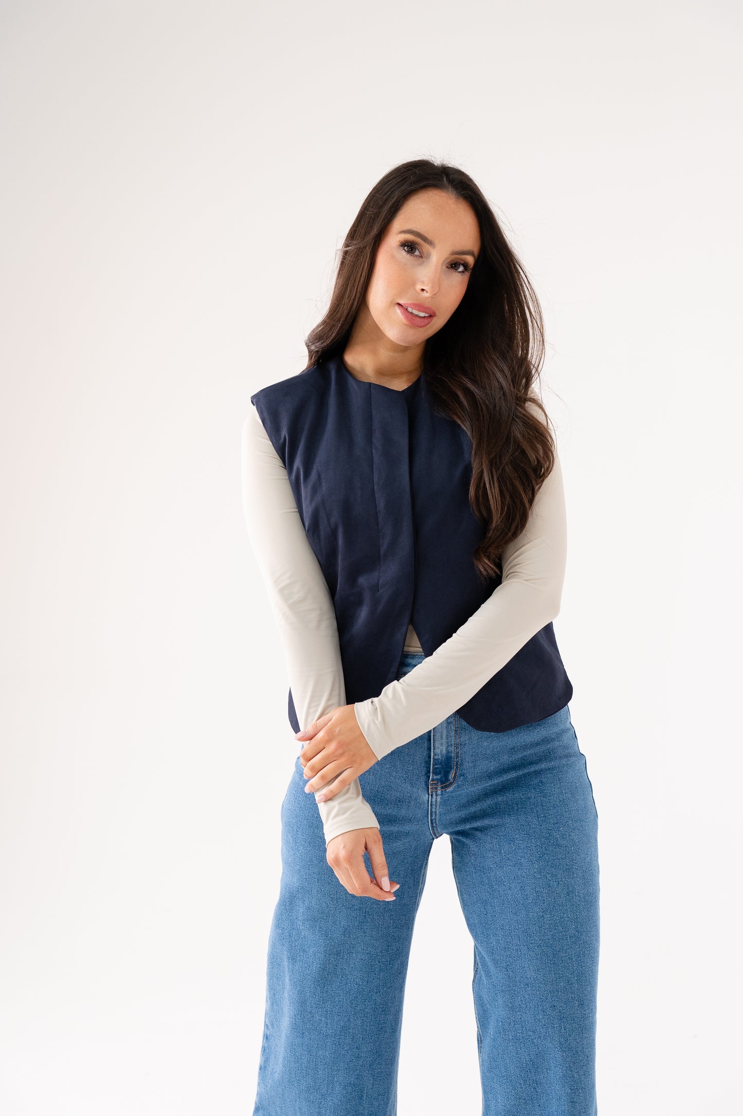Love Laura Faux Suede Waistcoat In Navy