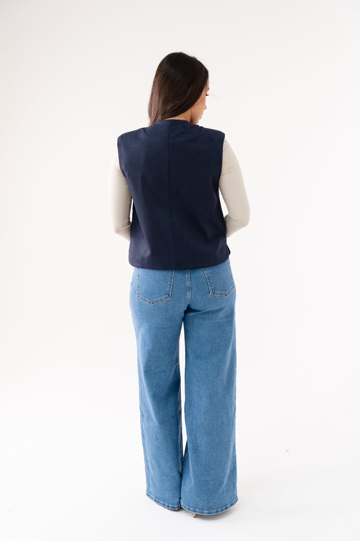 Love Laura Faux Suede Waistcoat In Navy