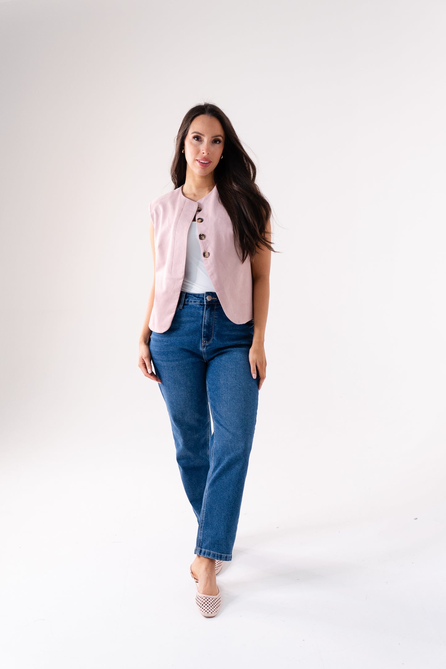 Love Laura Faux Suede Waistcoat In Pink