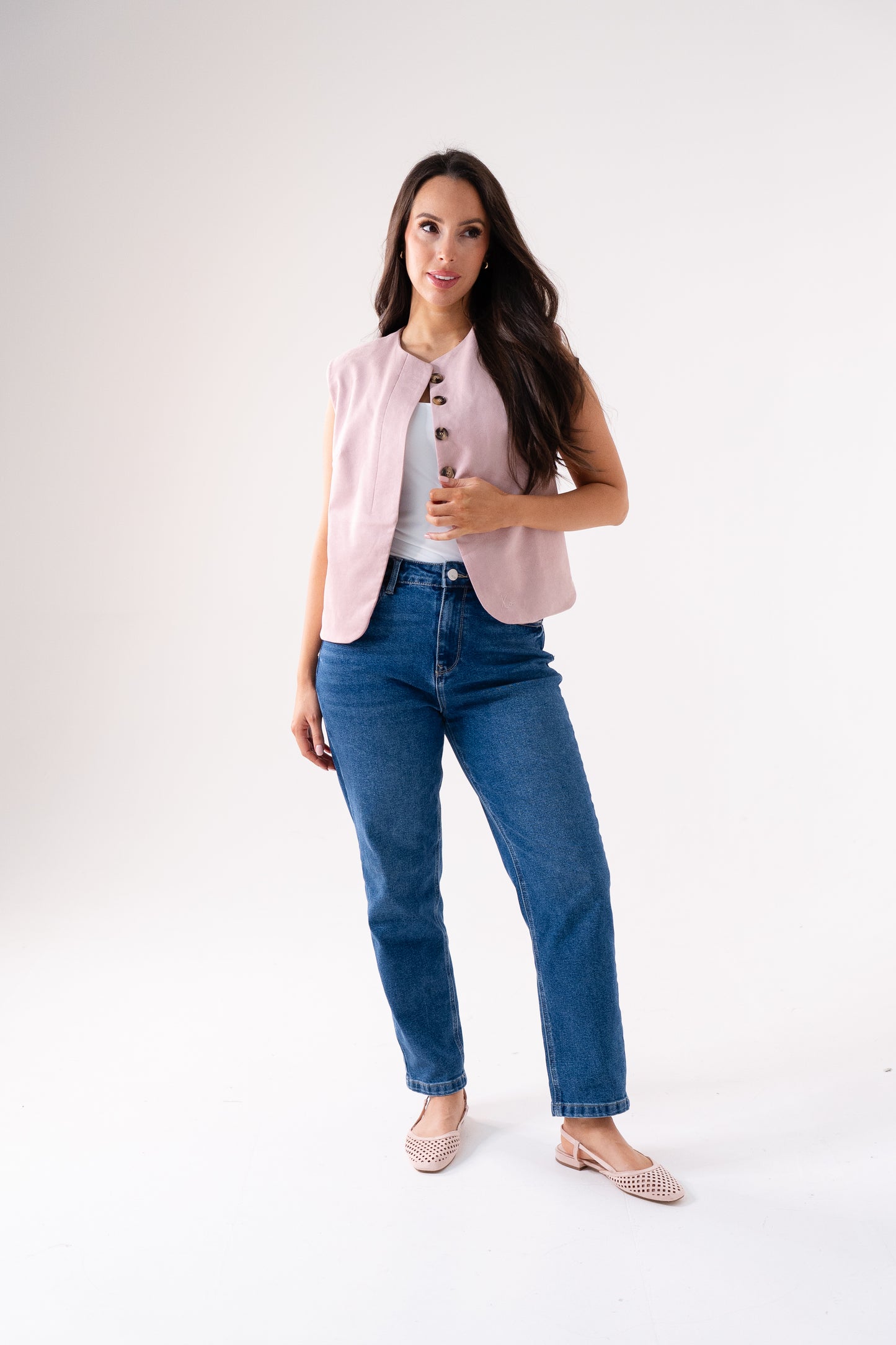 Love Laura Faux Suede Waistcoat In Pink