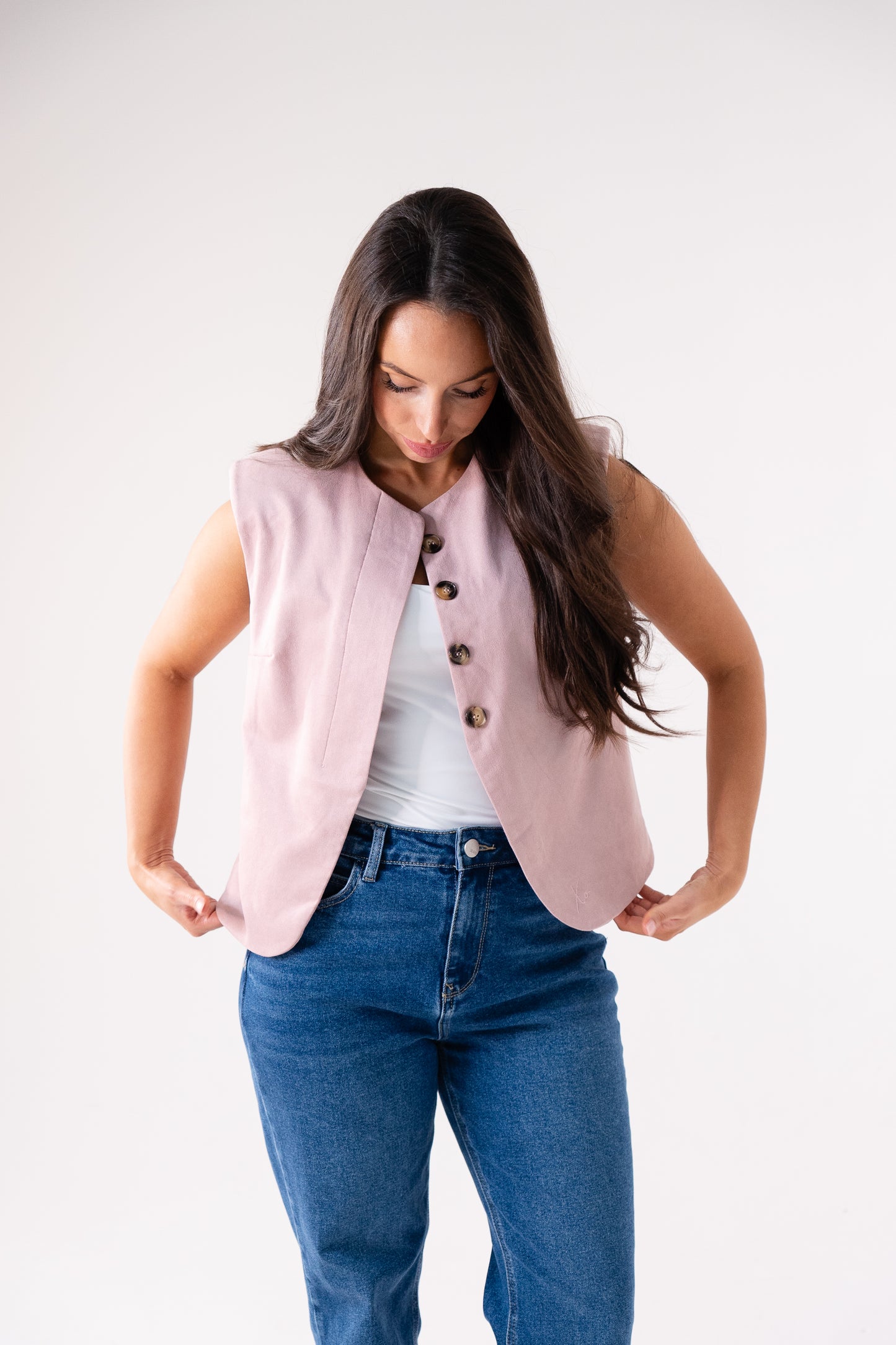 Love Laura Faux Suede Waistcoat In Pink