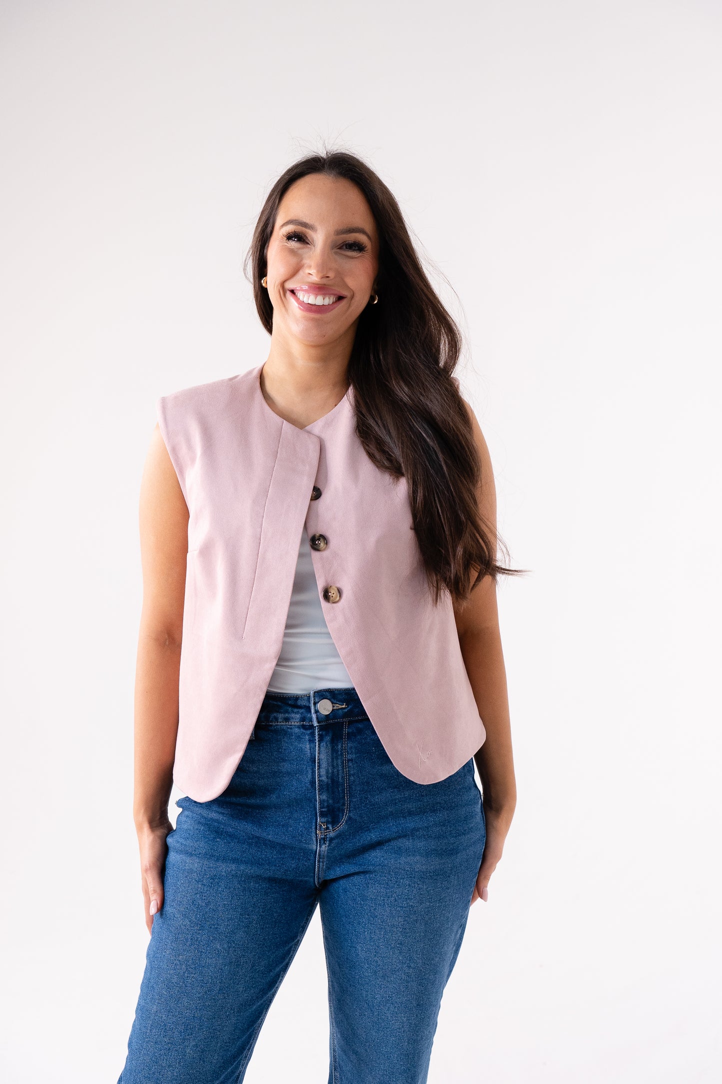 Love Laura Faux Suede Waistcoat In Pink