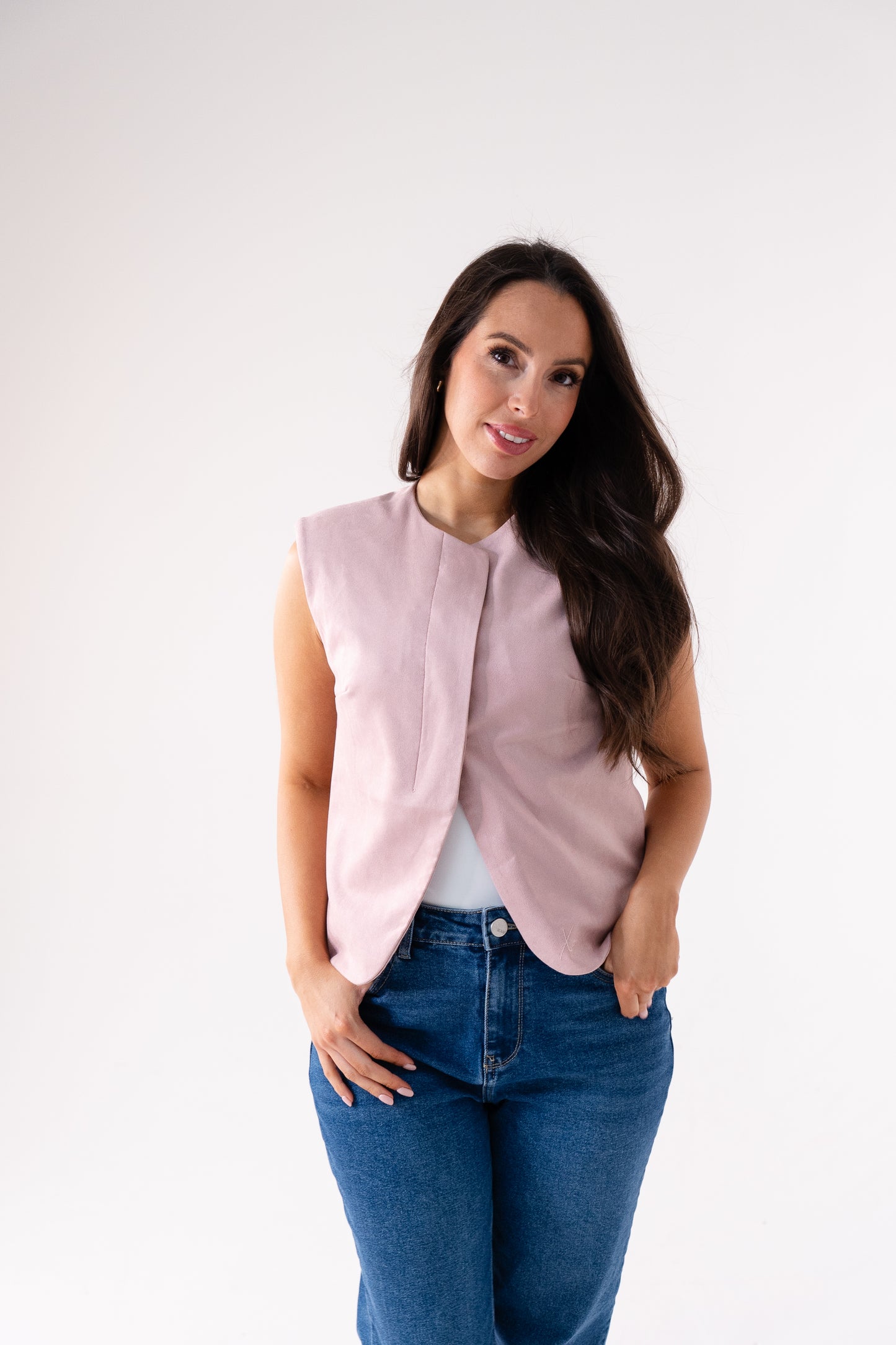 Love Laura Faux Suede Waistcoat In Pink