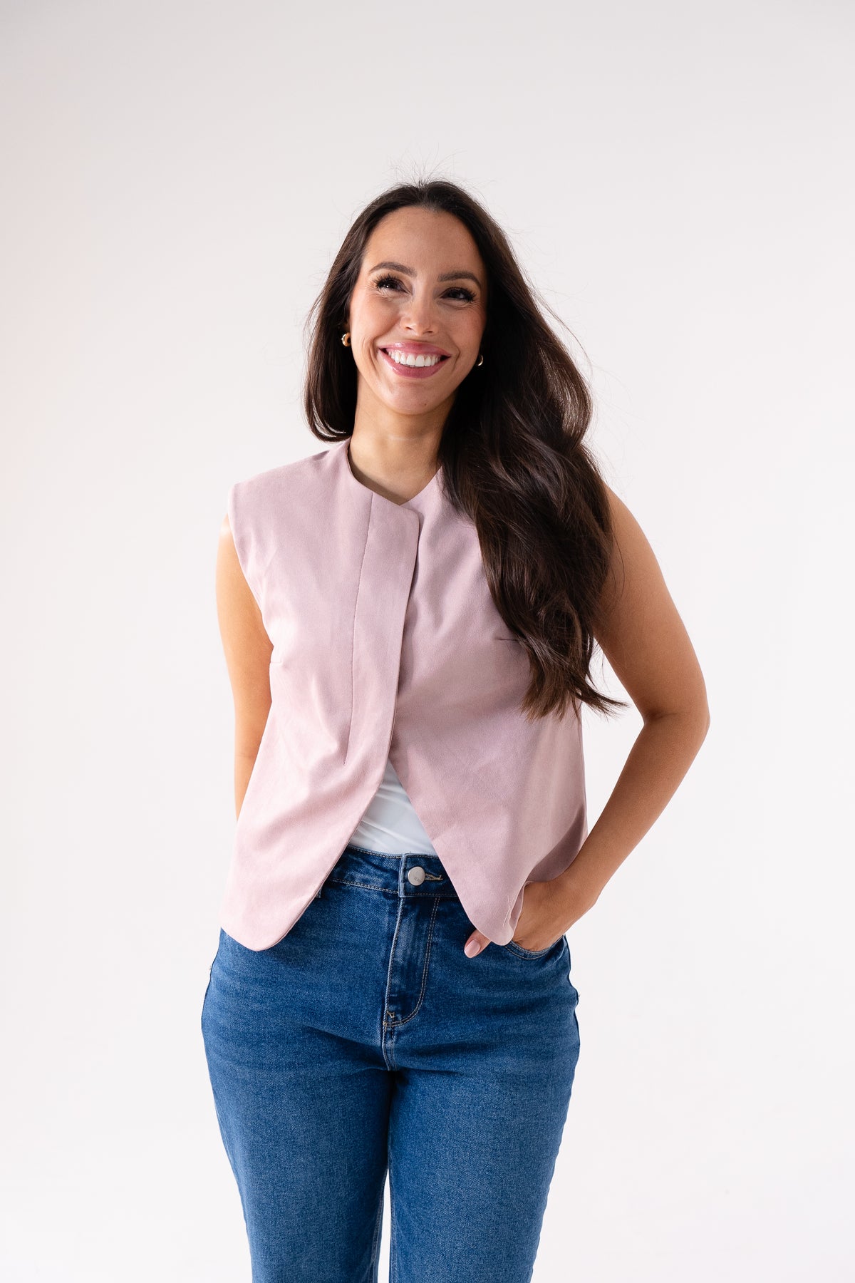 Love Laura Faux Suede Waistcoat In Pink