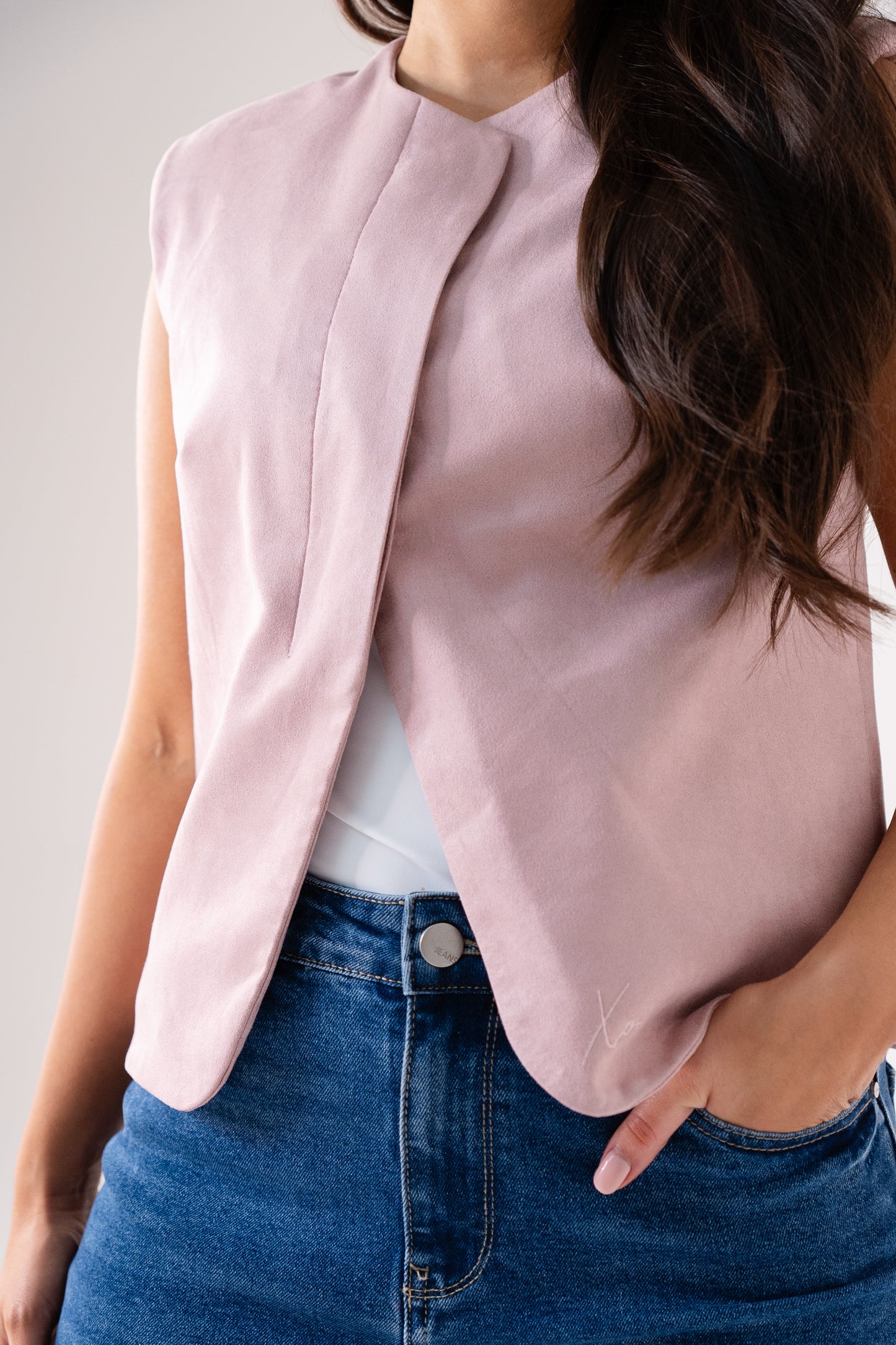 Love Laura Faux Suede Waistcoat In Pink