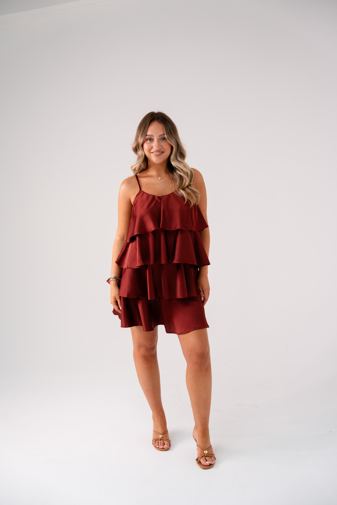 Love Laura Tiered Mini Dress In Bronze