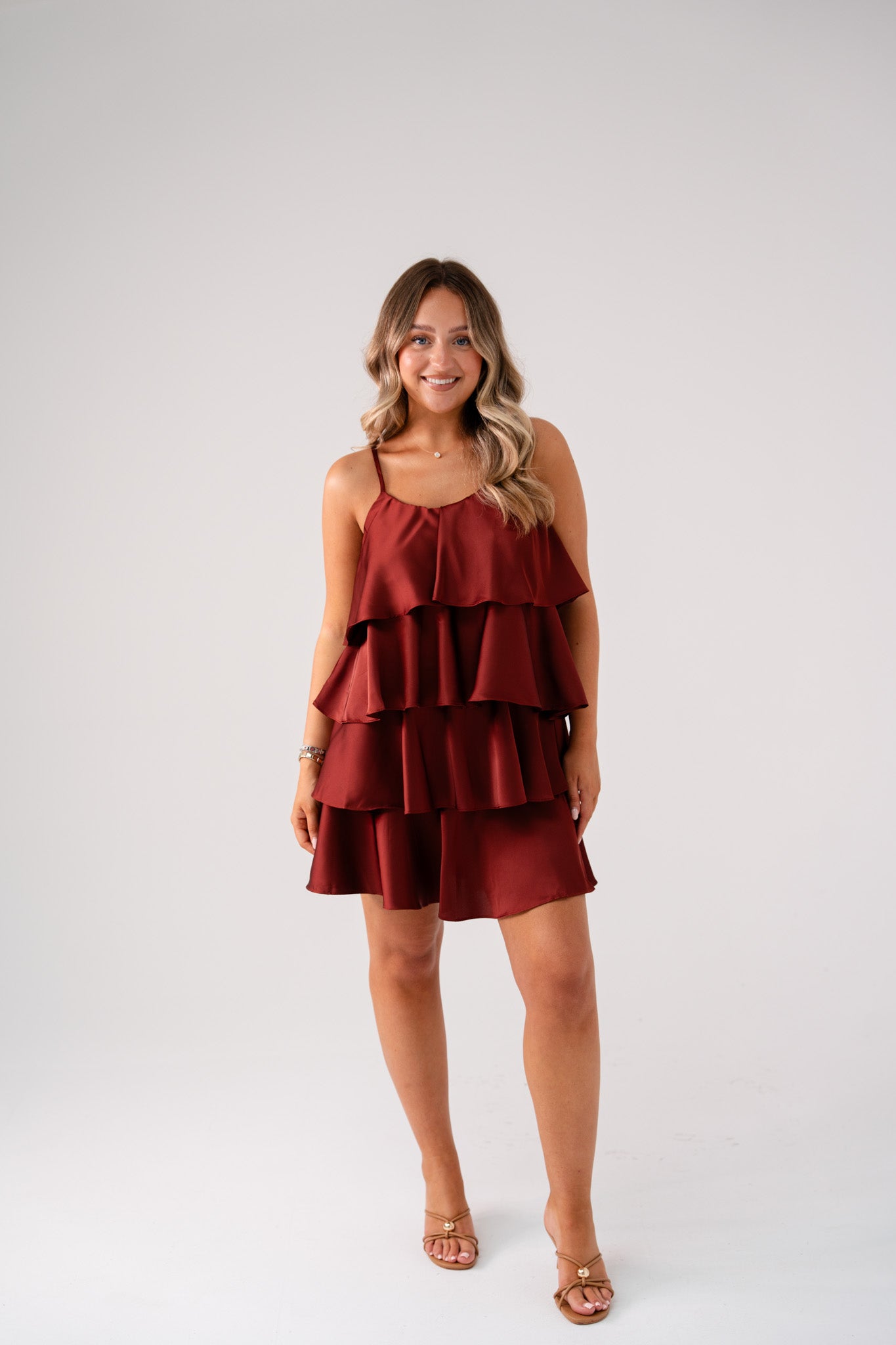Love Laura Tiered Mini Dress In Bronze
