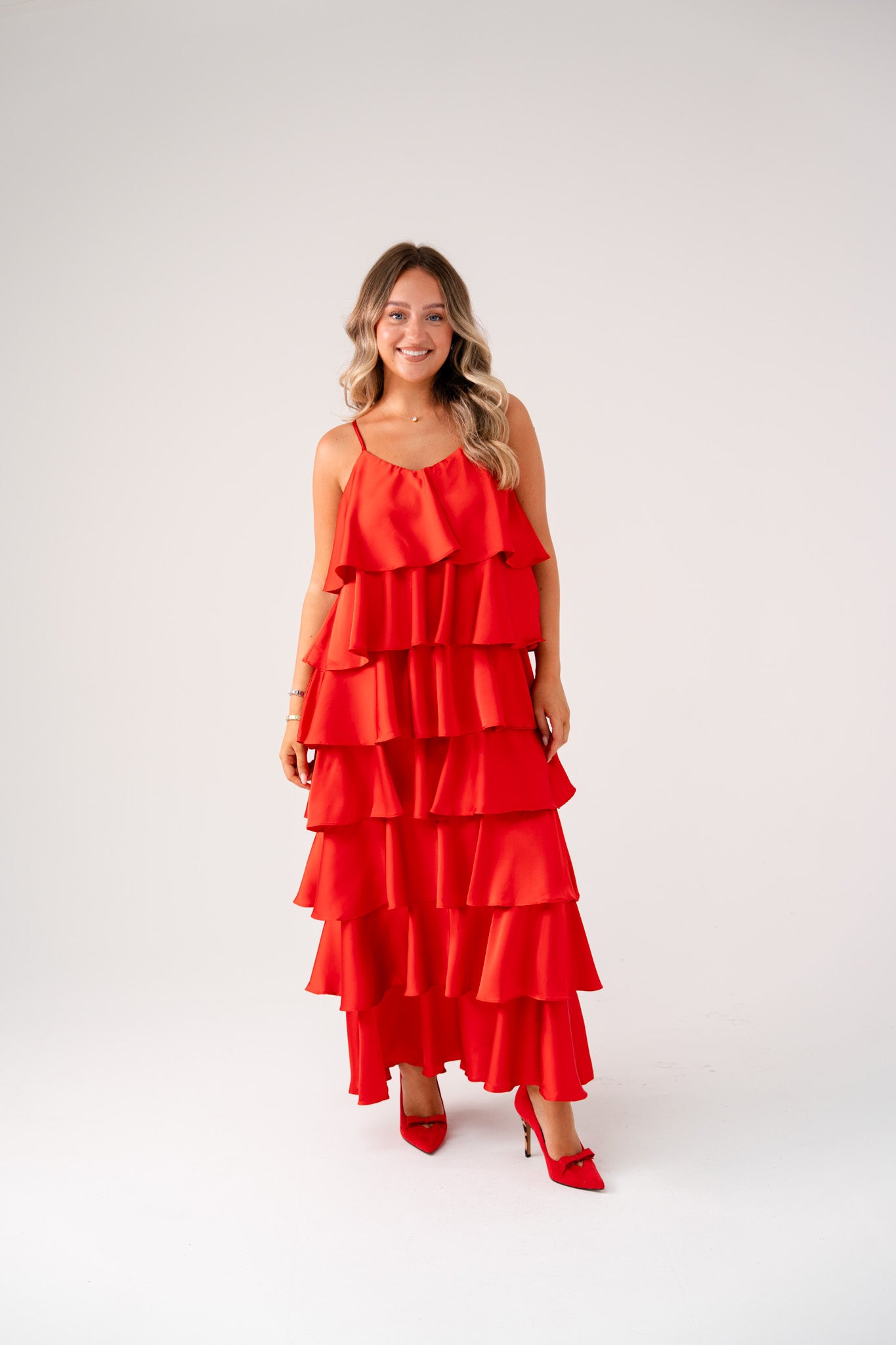 Love Laura Tiered Midi Dress In Red