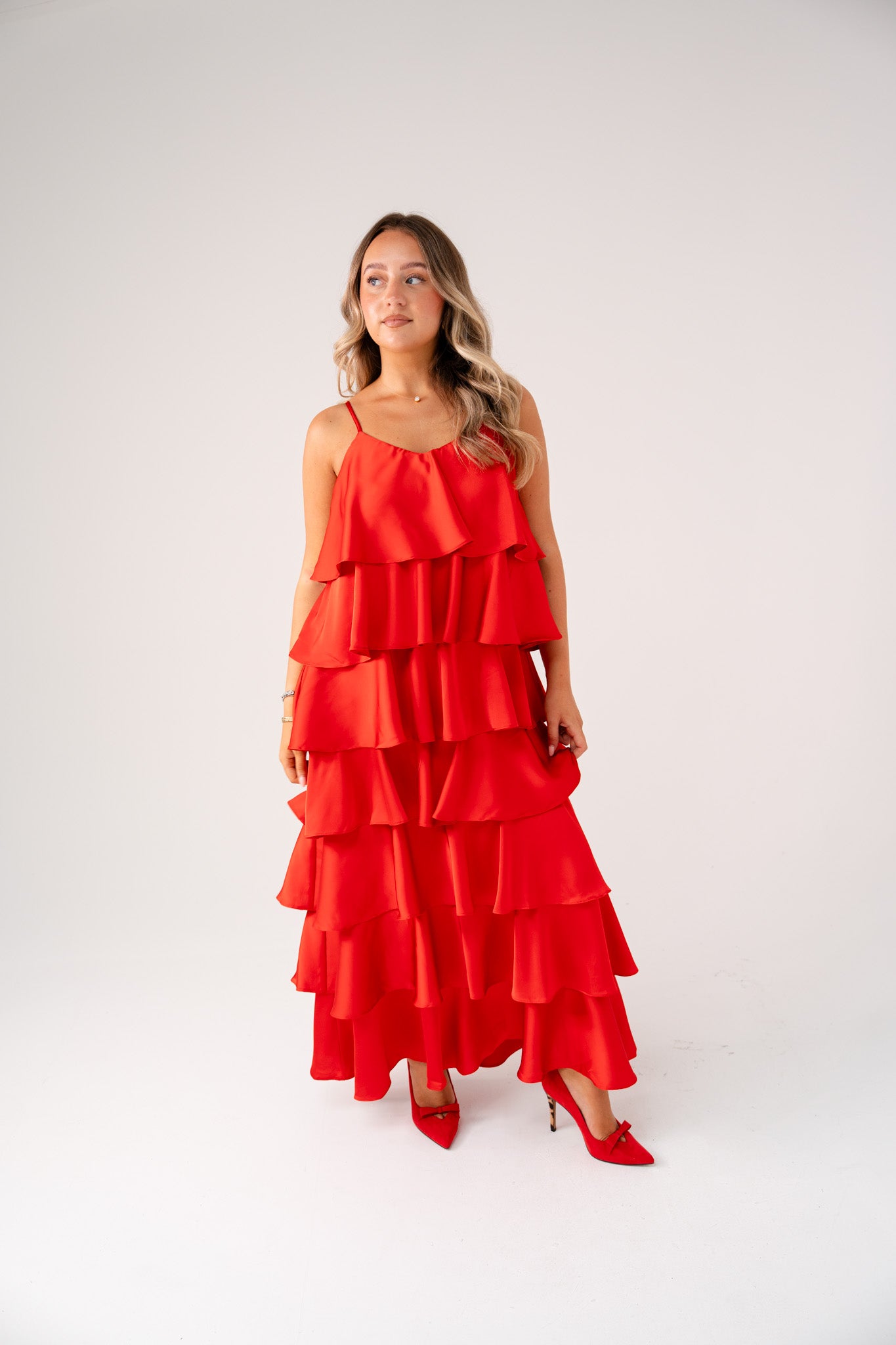 Love Laura Tiered Midi Dress In Red