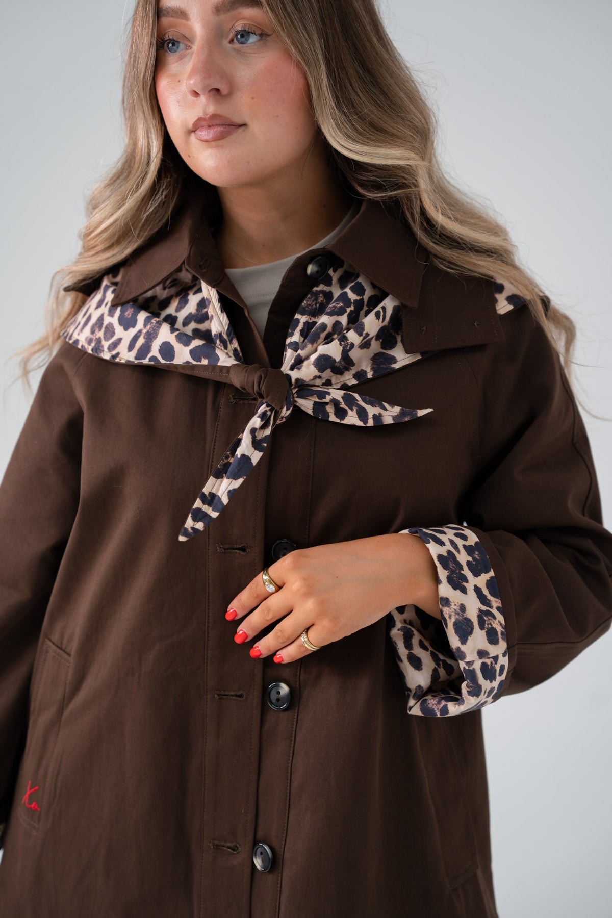 Love Laura Trench Coat With Scarf In Chocolate