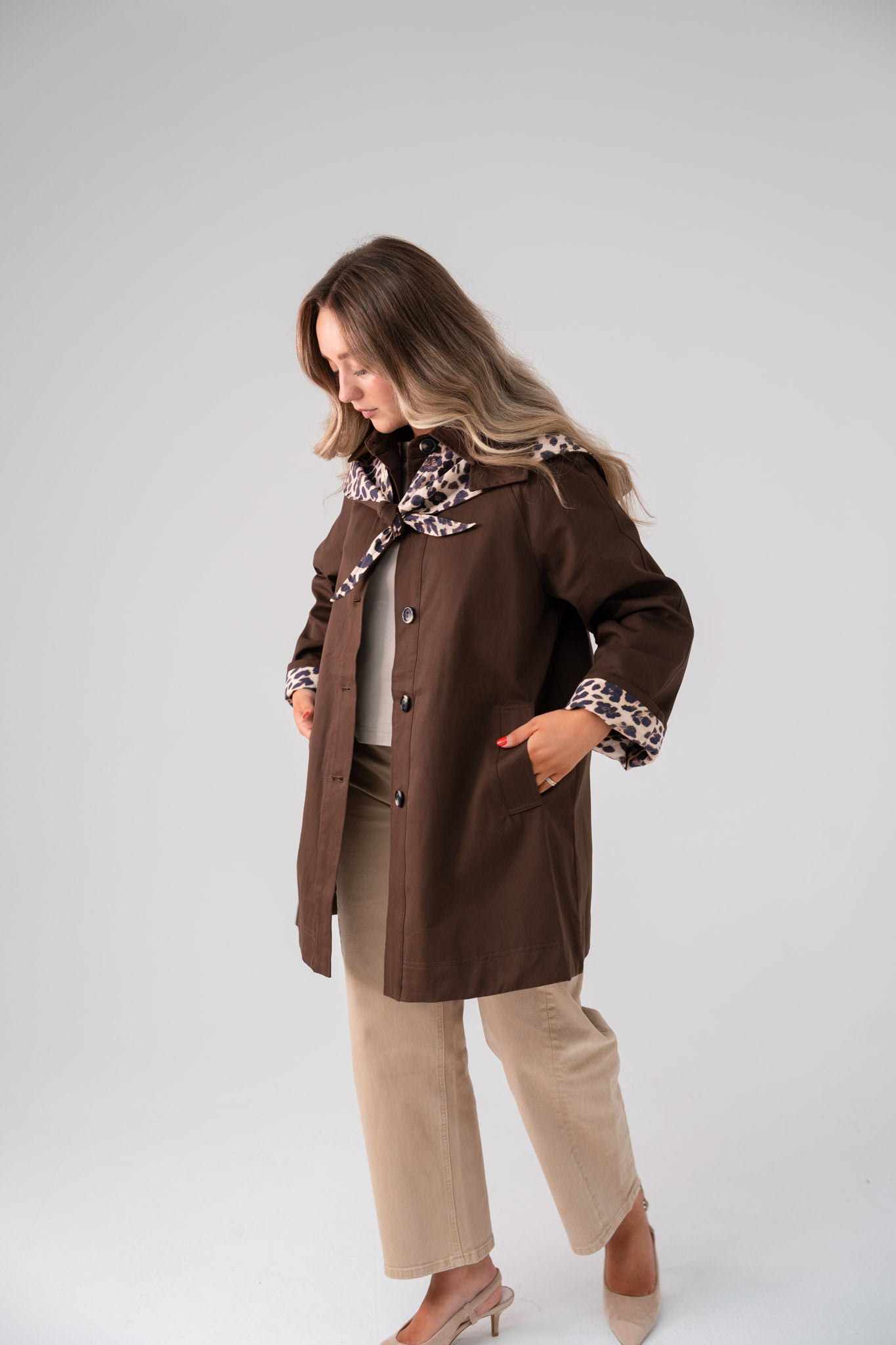 Love Laura Trench Coat With Scarf In Chocolate