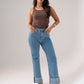 Love Laura Chocolate Trim Turn Up Jeans In Denim