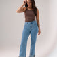 Love Laura Chocolate Trim Turn Up Jeans In Denim