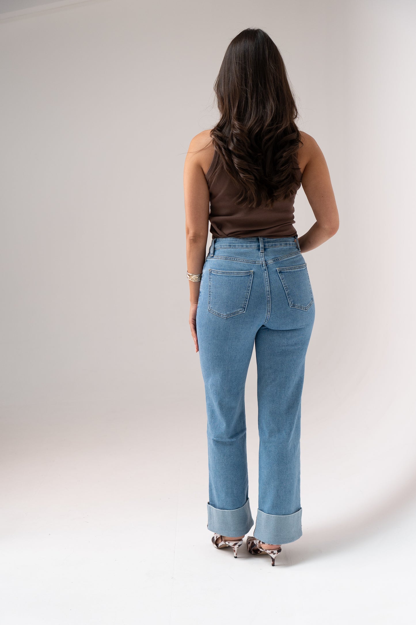 Love Laura Chocolate Trim Turn Up Jeans In Denim