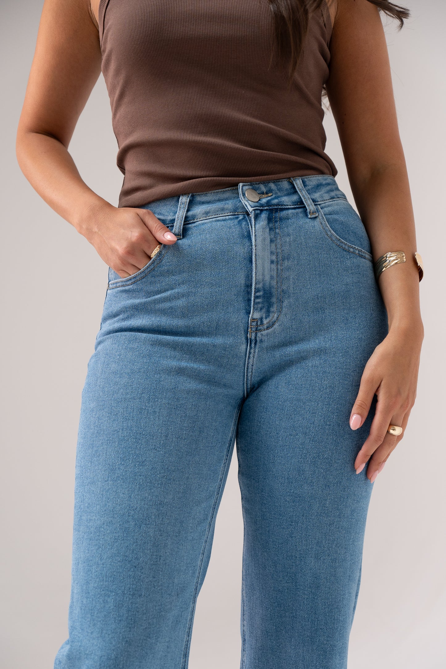 Love Laura Chocolate Trim Turn Up Jeans In Denim
