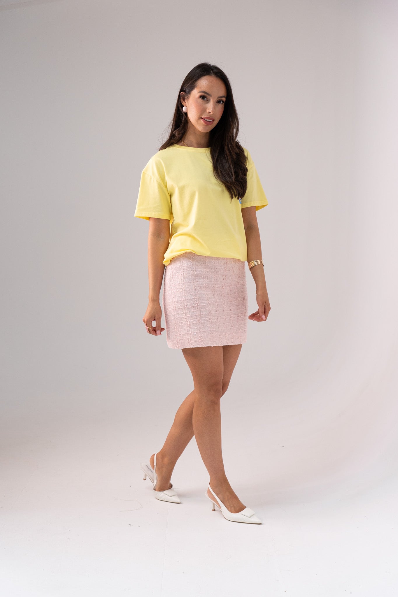 Love Laura Tweed Skirt In Pink