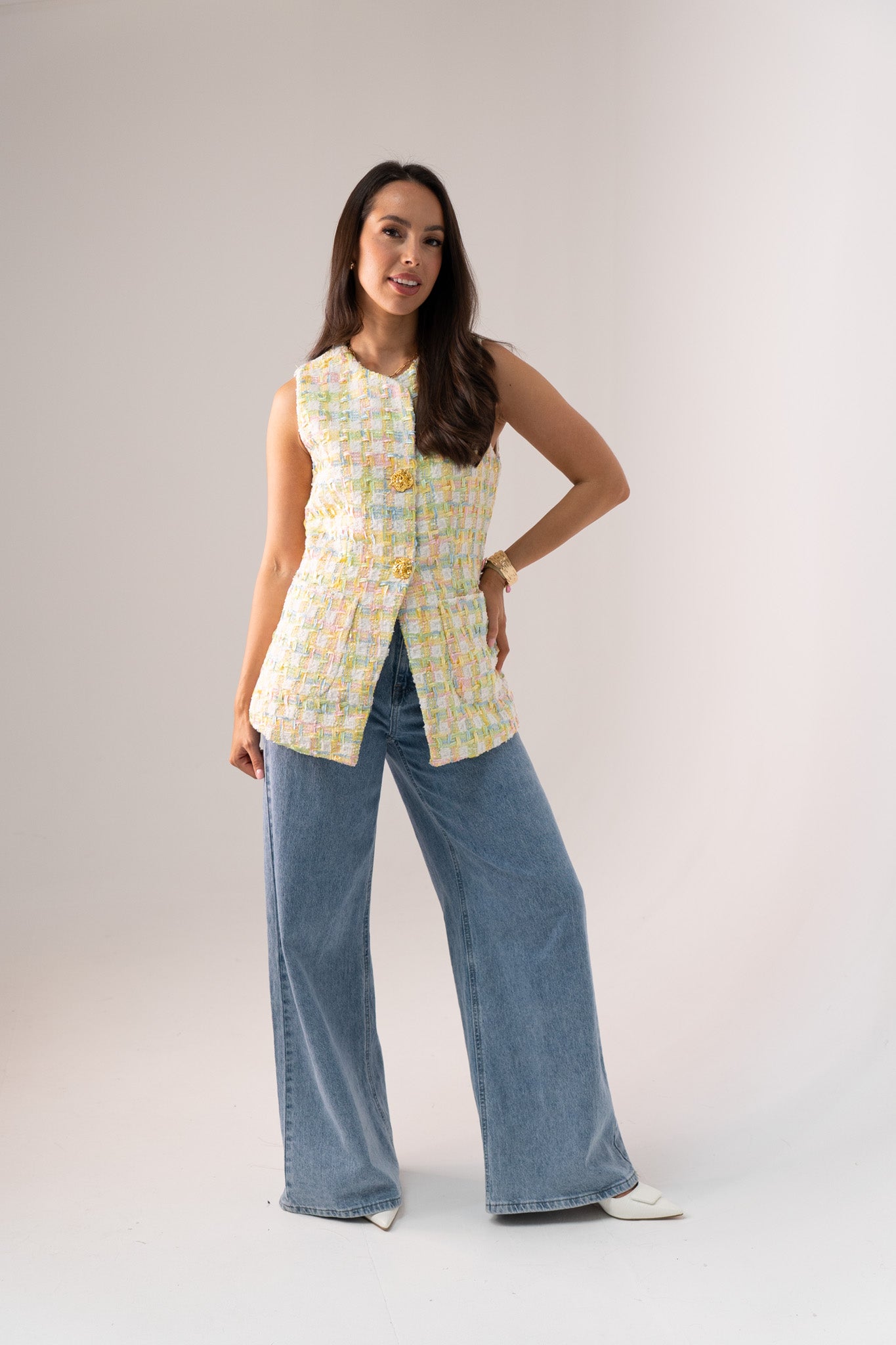 Love Laura Tweed Waistcoat In Multi