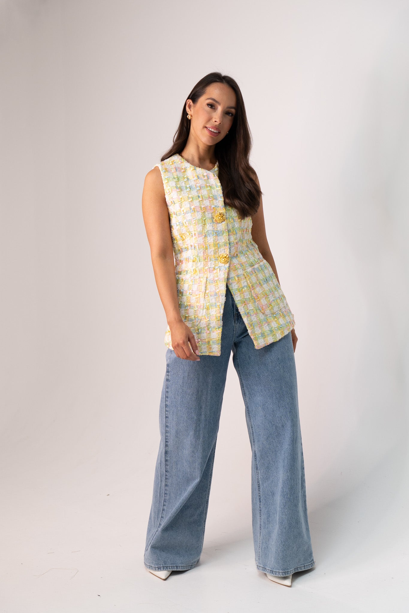 Love Laura Tweed Waistcoat In Multi