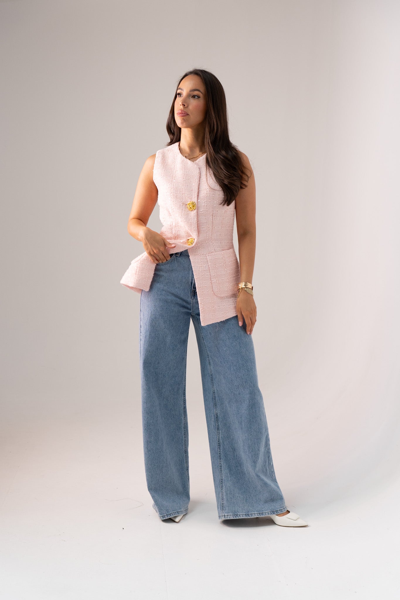 Love Laura Tweed Waistcoat In Pink