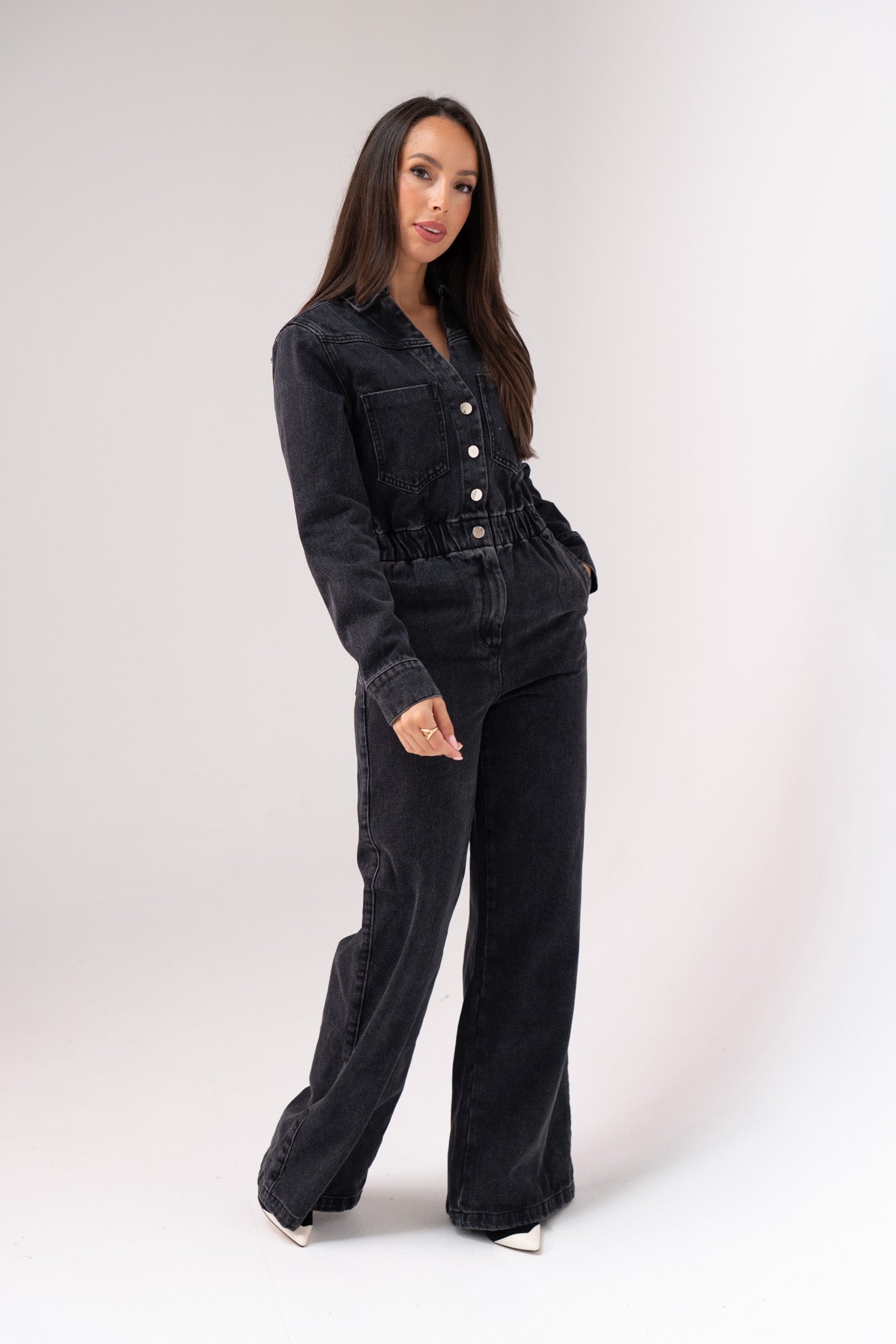 Love Laura Utility Jumpsuit In Black Wash