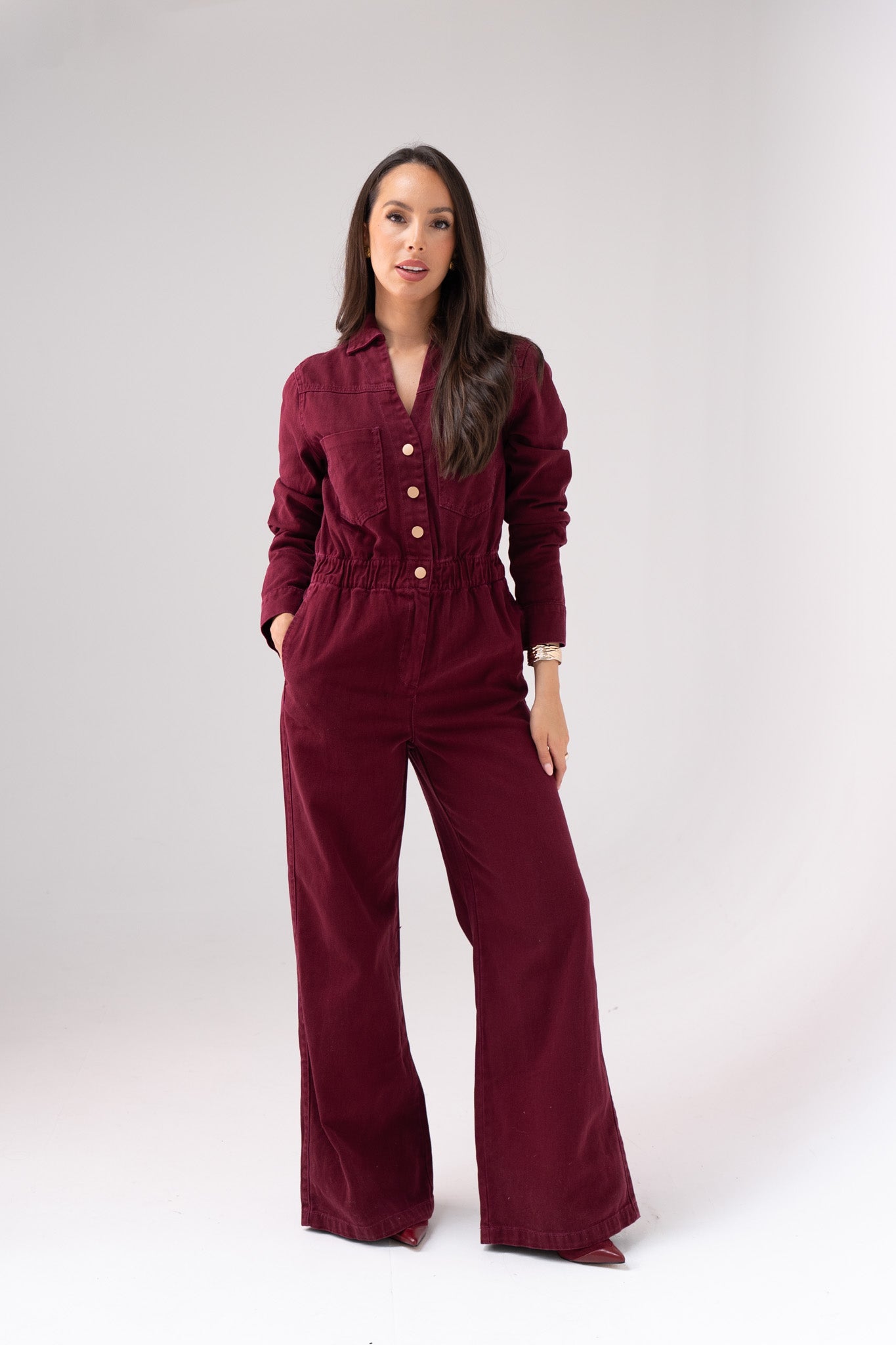 Love Laura Utility Jumpsuit In Burgundy