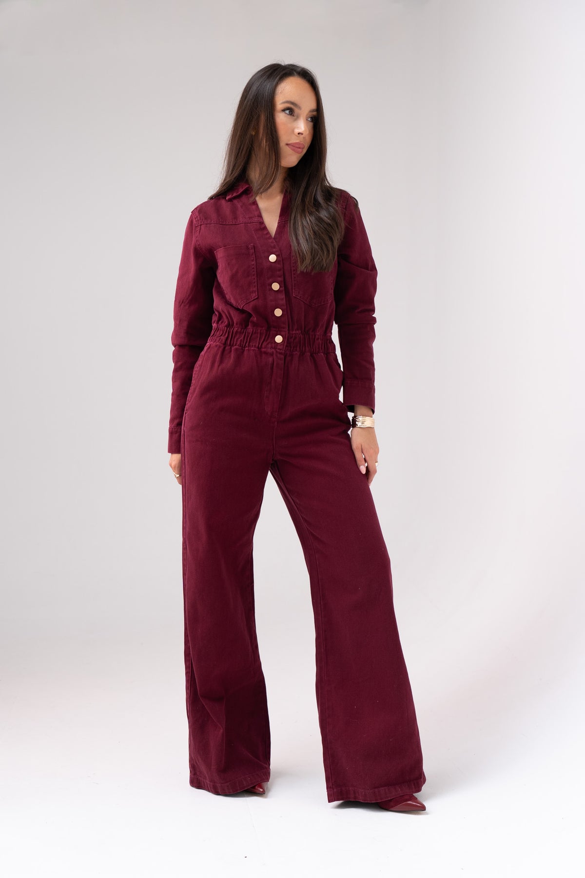 Love Laura Utility Jumpsuit In Burgundy