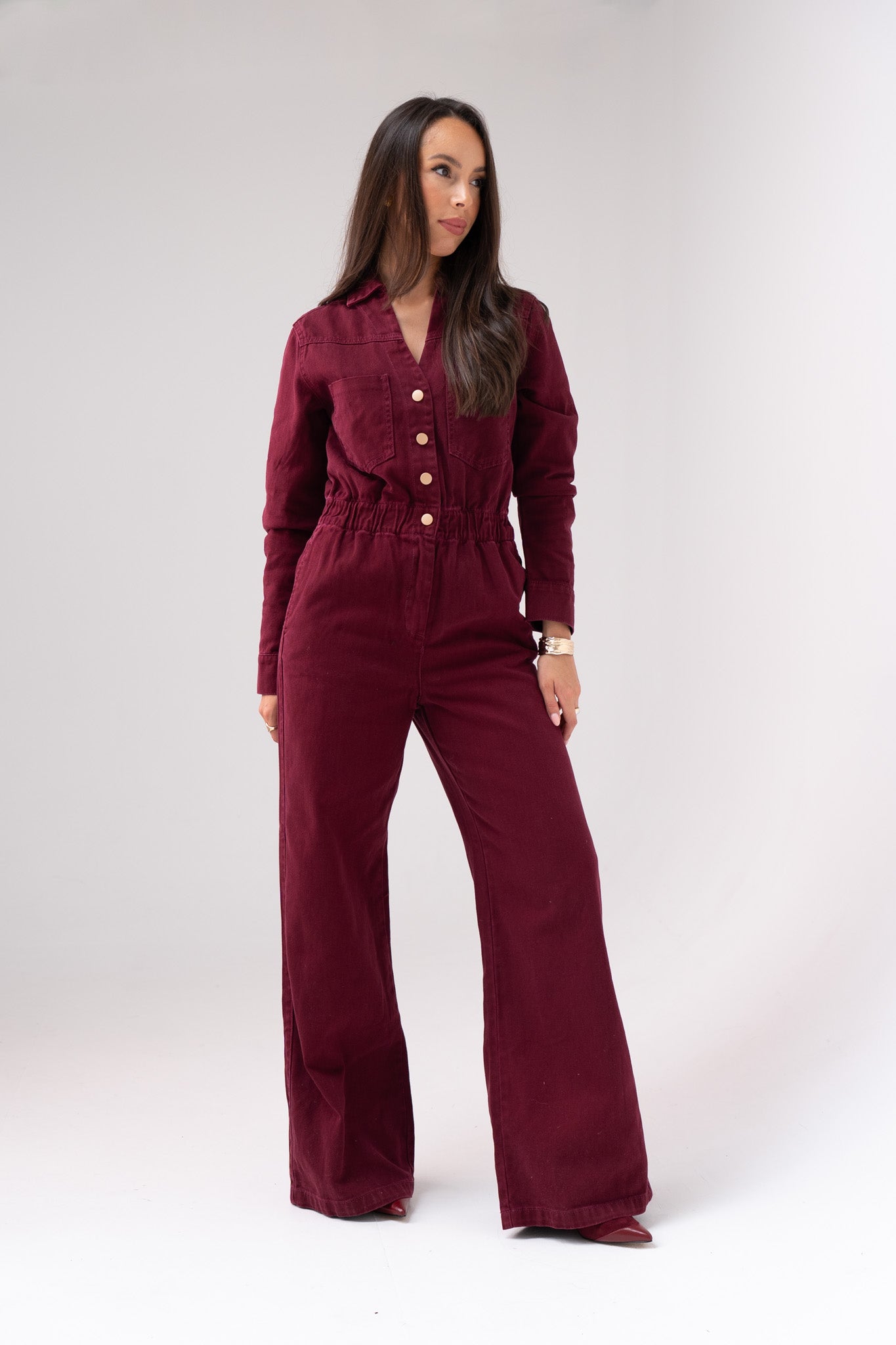 Love Laura Utility Jumpsuit In Burgundy