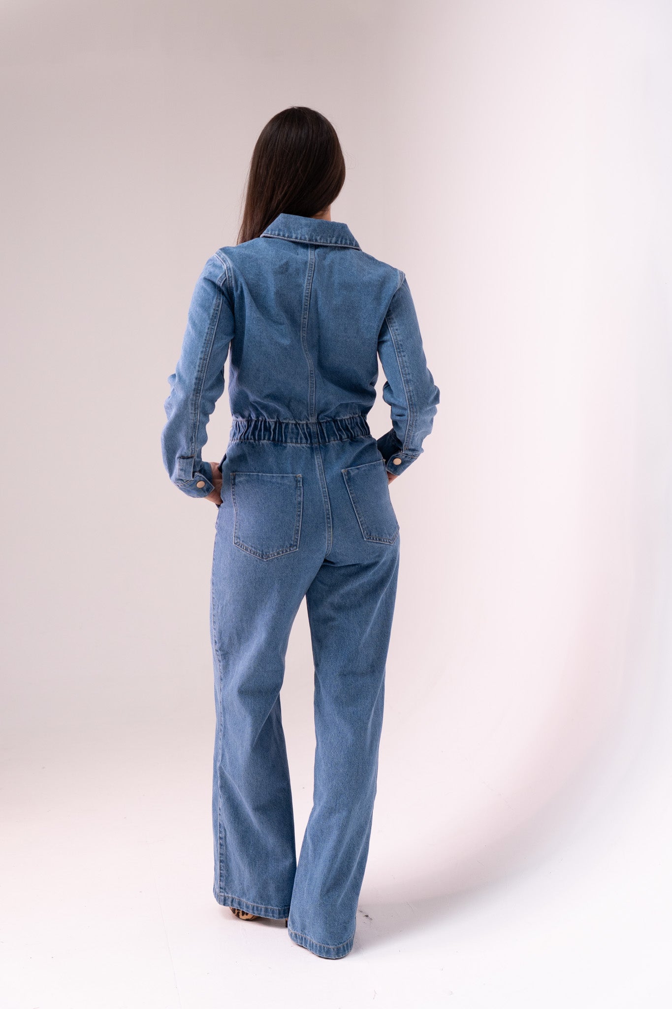 Love Laura Utility Jumpsuit In Mid Wash